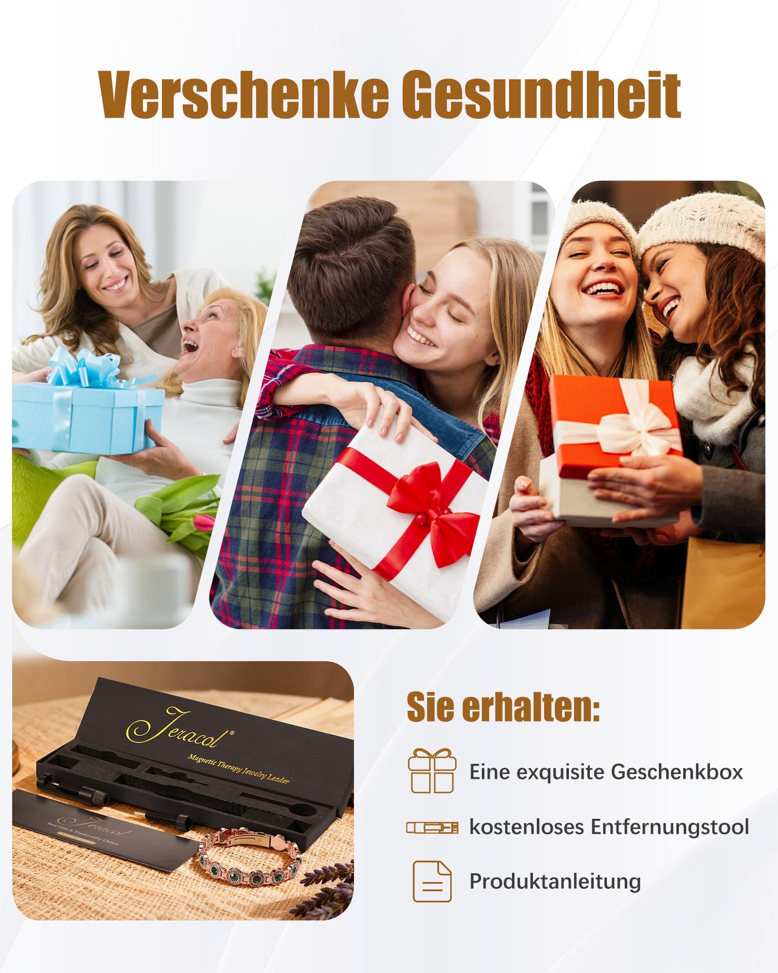 Jeracol Kupferarmband Dame, Magnetarmband mit je 4 Magneten pro Glied und kreisrunden Kristallen, 99% reines Kupfer, Schmuckgeschenk