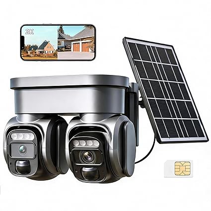4G LTE Solar Security Camera Outdoor, No WiFi Needed, Dual Lens 360° View