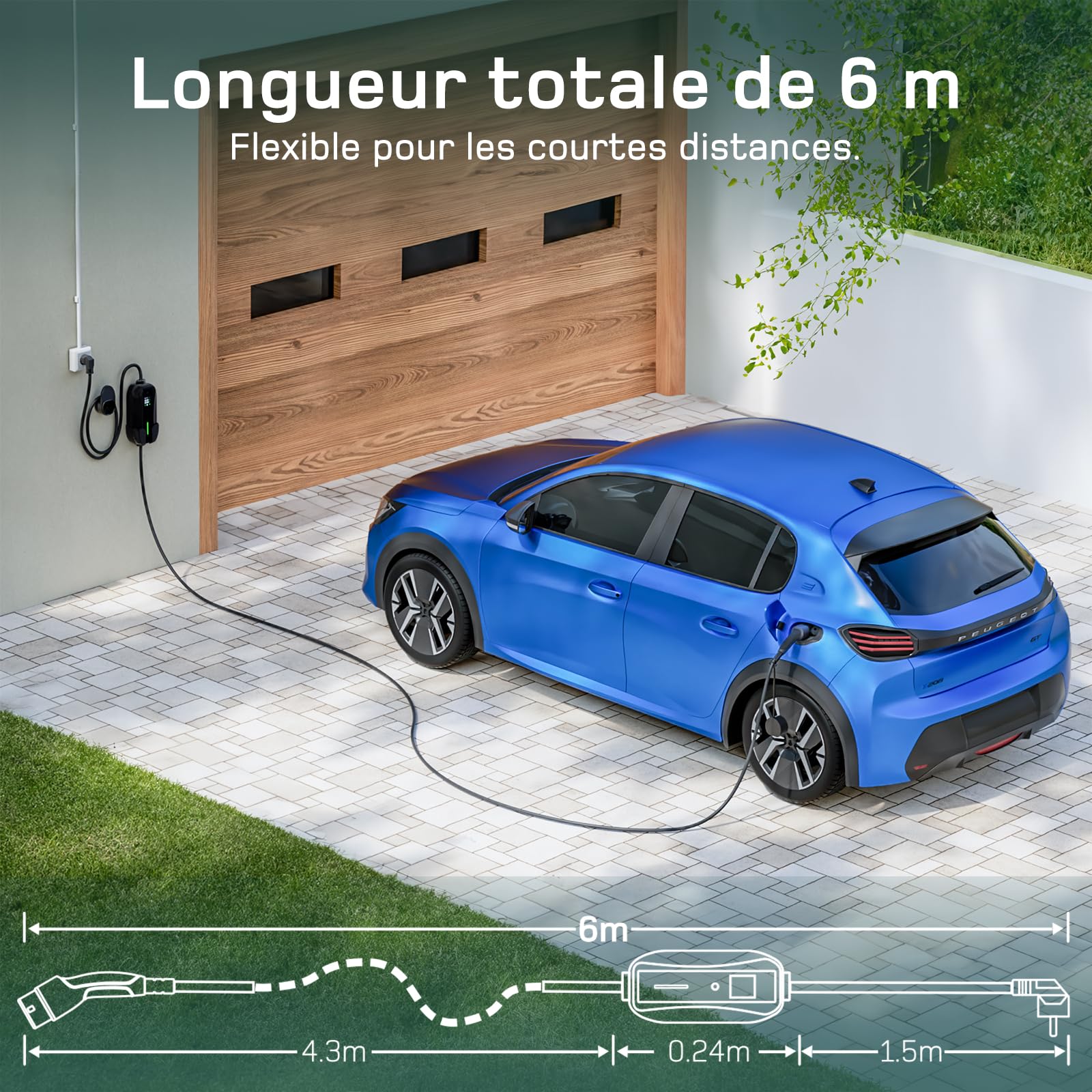 dé Chargeur Voiture Electrique 3,68kW [6m, 6/8/10/13/16A] Cable Type 2 Recharge avec Affichage Numérique Contrôlable Compatible avec e-208, Spring, 500e, Model 3, Megane EV, Zoe et Autres EV et PHEV