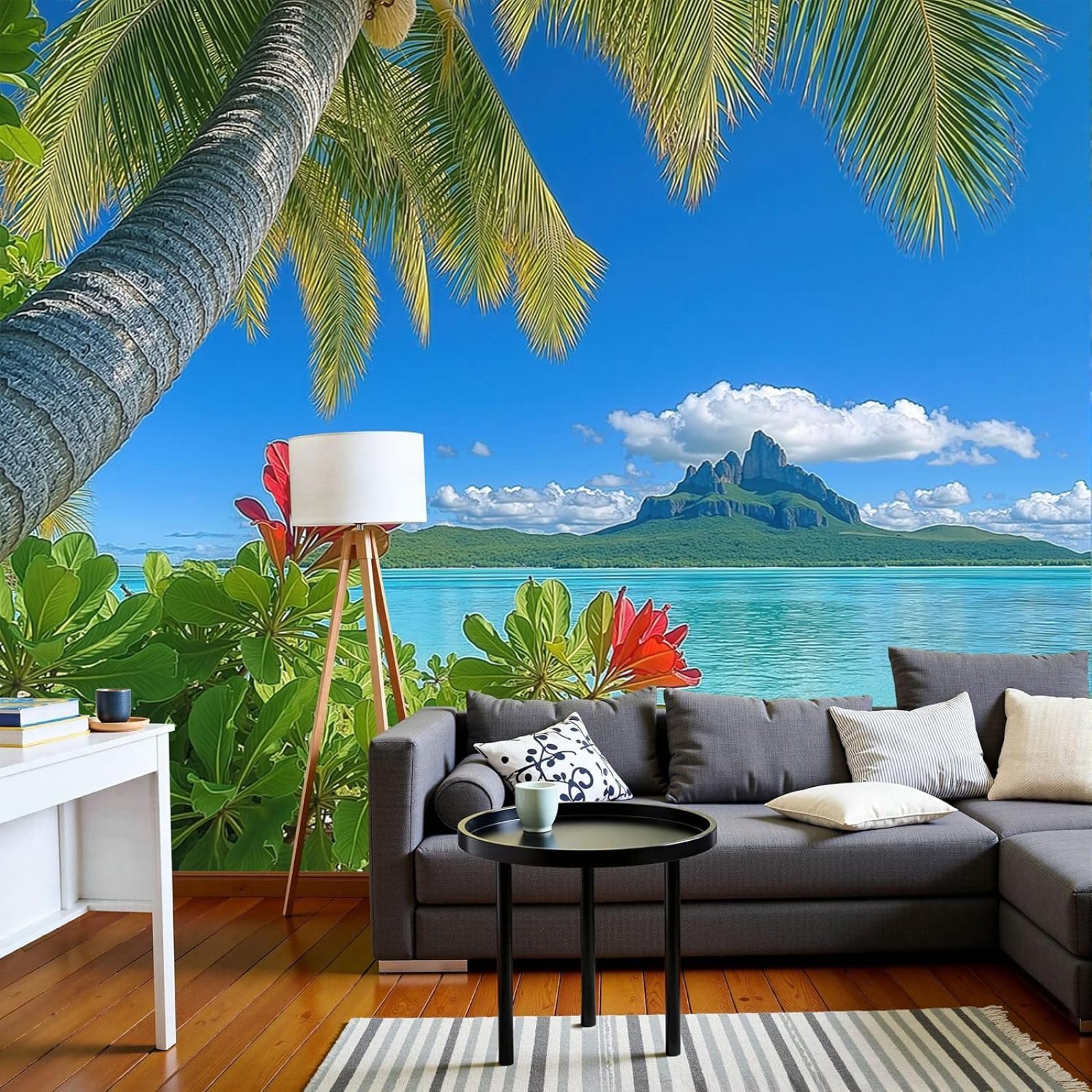 3D Effect Photo Wallpaper Dense Palm Trees Non-woven Poster Tropical Beach XXL Non-woven Wallpaper Green Wall Living Room Bedroom Picture Wallpaper, 250cm x 175cm Stickers - Frameless Painting - Poste