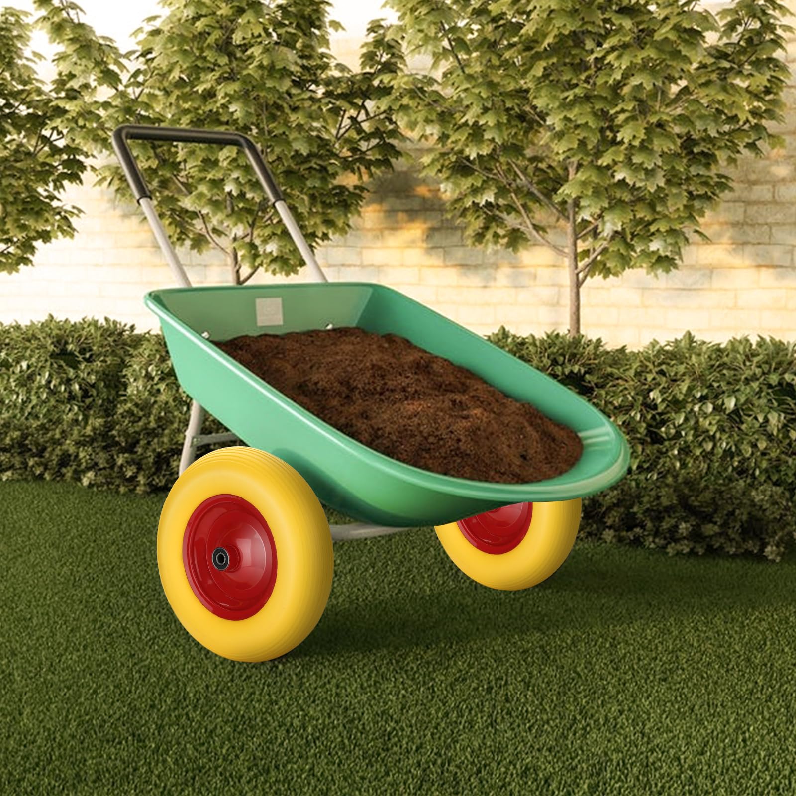 4er Set Ersatzräder 4.80/4.00-8 Vollgummi gelb-rot | 4 Vollgummi-Räder Ø 390 mm, 4PR, bis 200 kg Tragkraft, für Sackkarre, Gartenkarre und Handwagen.
