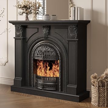 BLANKSPACE 48" Birdcage Electric Fireplace TV Stand with Mantel | Classic Birdcage Fireplace Insert, Adjustable Flame Brightness, Elegant Carved Square Columns, for Living Room,