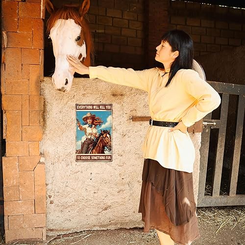Miniatura 5 de GLOBLELAND Letrero de metal vintage de 12 x 8 pulgadas, letrero de metal divertido para mujer, letrero de hojalata, retro, equitación, granja