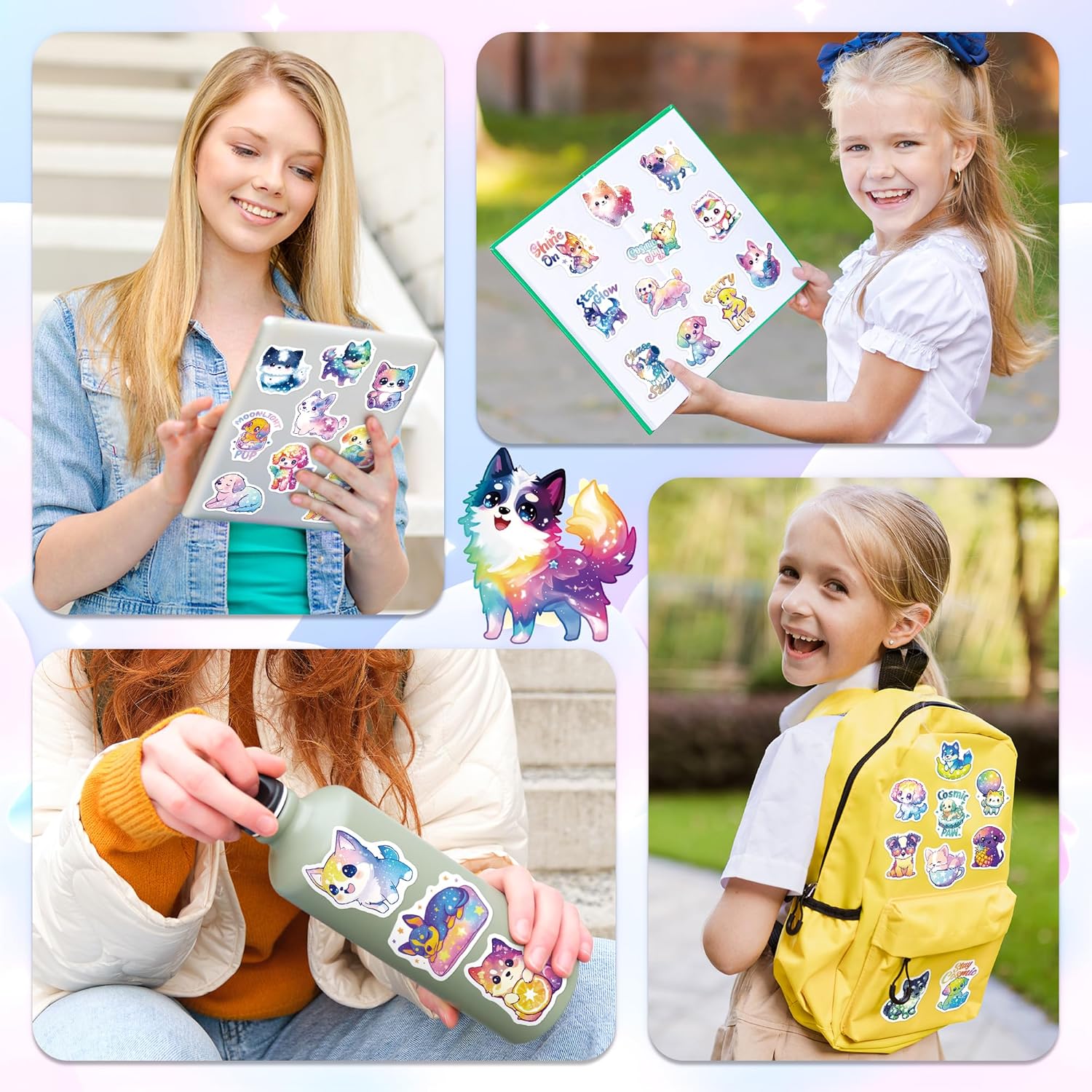 200PCS Starry Sky Dog Stickers, Holographic Cute Dog Stickers for Kids Teens, Waterproof Vinyl Kawaii Puppy Decals for Water Bottle Laptop Scrapbook Party Favors - Image 4