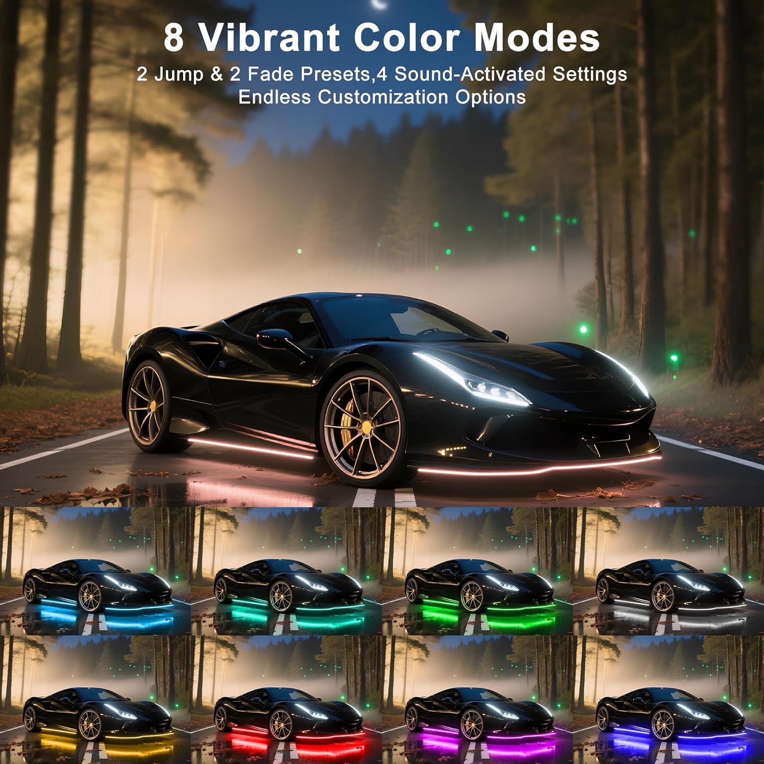 Underglow LED Lights for Cars - 6PCS RGB Neon Light Kit with 360 LEDs, Bluetooth APP Control, 8 Colors/Music Sync, Waterproof PVC Strips for Cars, Trucks, SUVs
