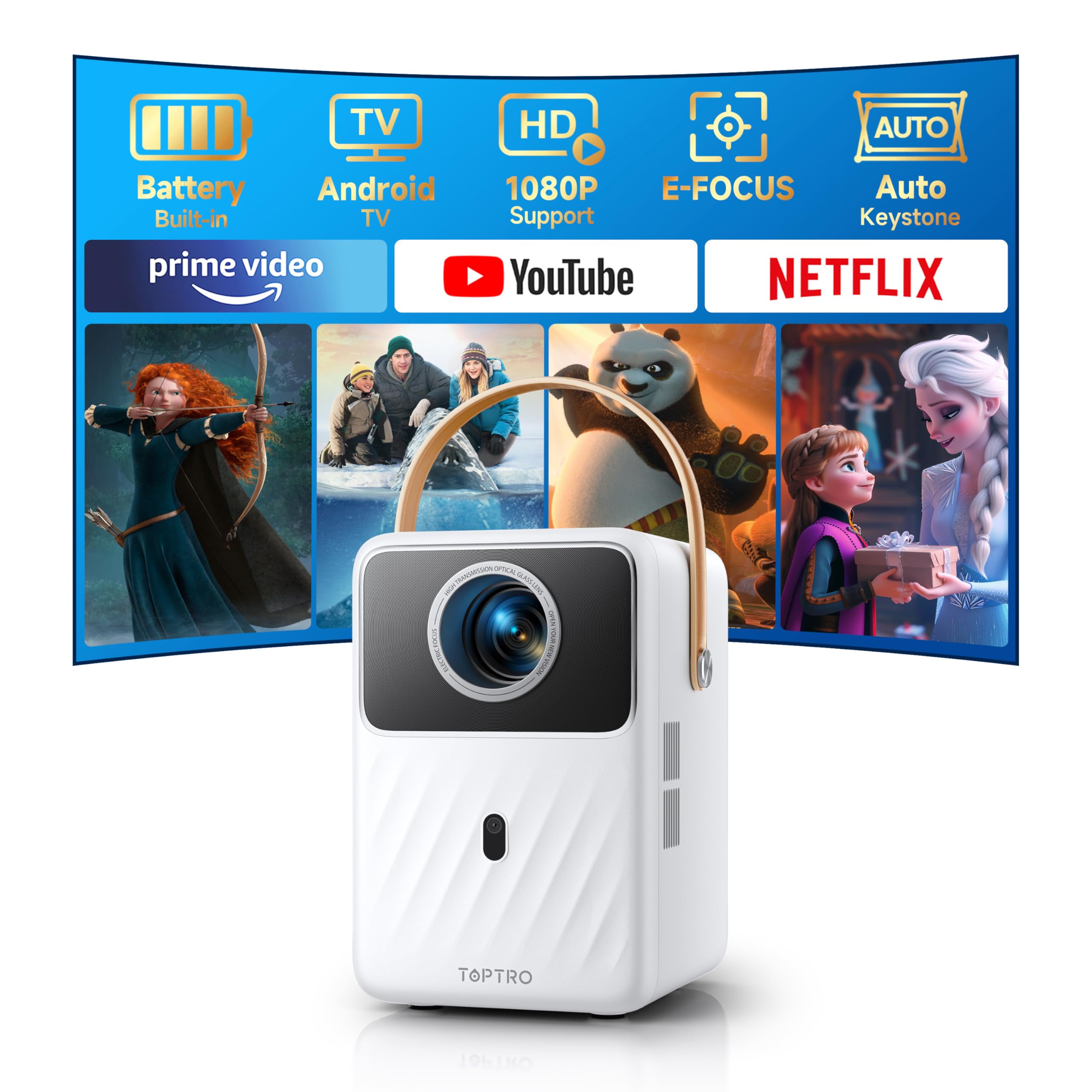 Mini Smart Projector With WiFi & Bluetooth - 1080P/4K Support, Android 13, Auto Keystone, 350 ANSI Lumens, Portable For Outdoor Movies