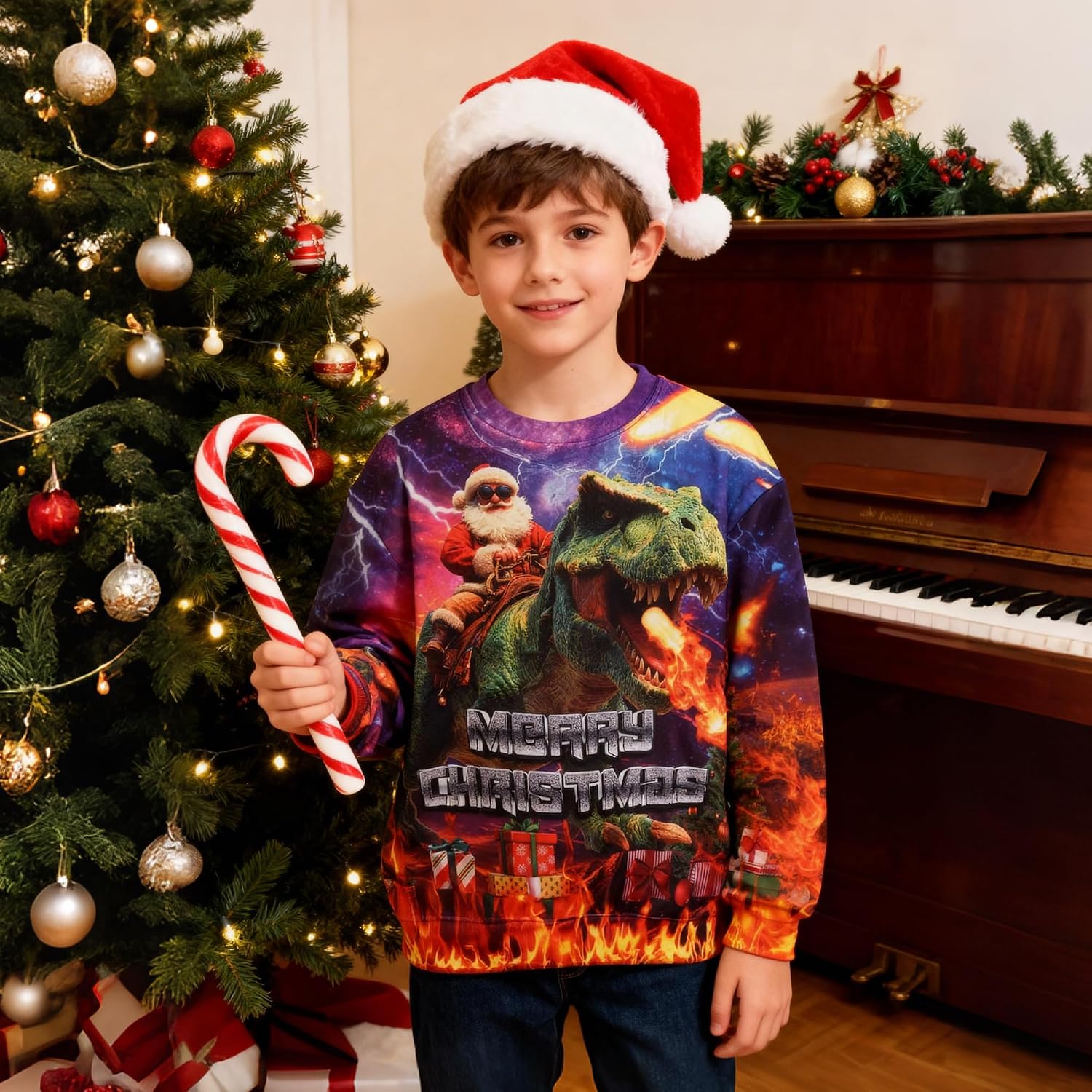 HONGTEYA Kids Ugly Christmas Sweatshirt Funny Xmas Sweatshirt for Boys Girls 3D Print Warm Clothes 6-12 Years