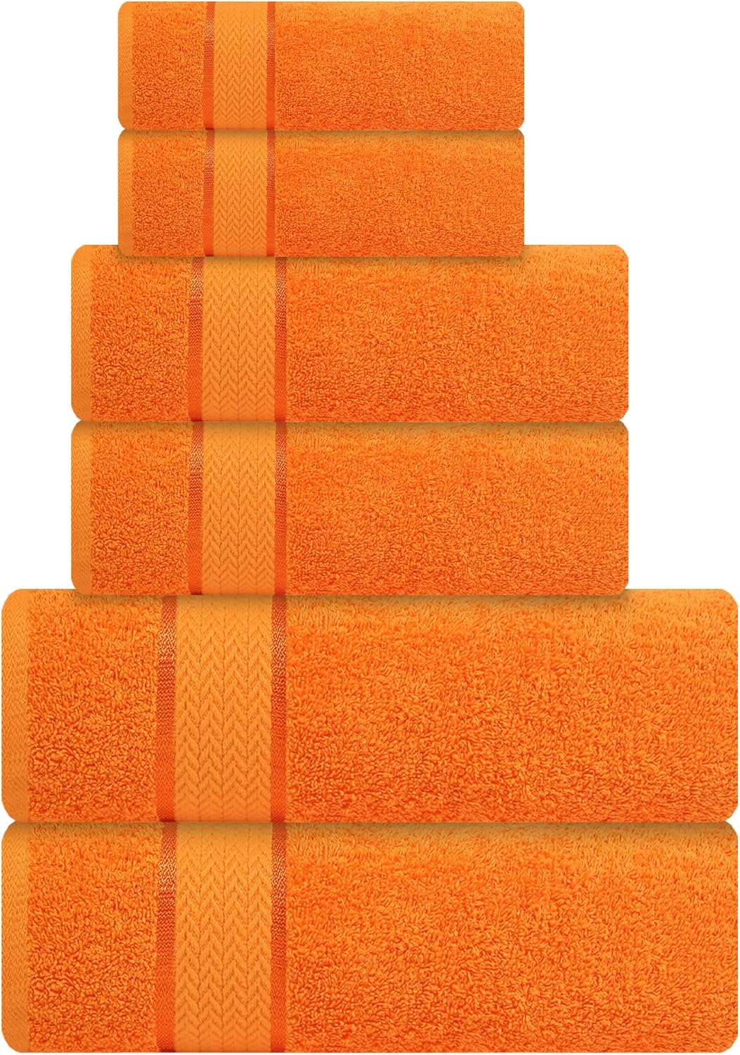 Luxury Bath Towels Set-100% Cotton- 2 Bath, 2 Hand & 2 Washcloths- Large, Thick, Fluffy, Absorbent, Quick Dry, Soft & Plush - Home, Pool, Hotel, Gym, Spa Towel -6 Piece Luxury Bathroom Towels- Orange