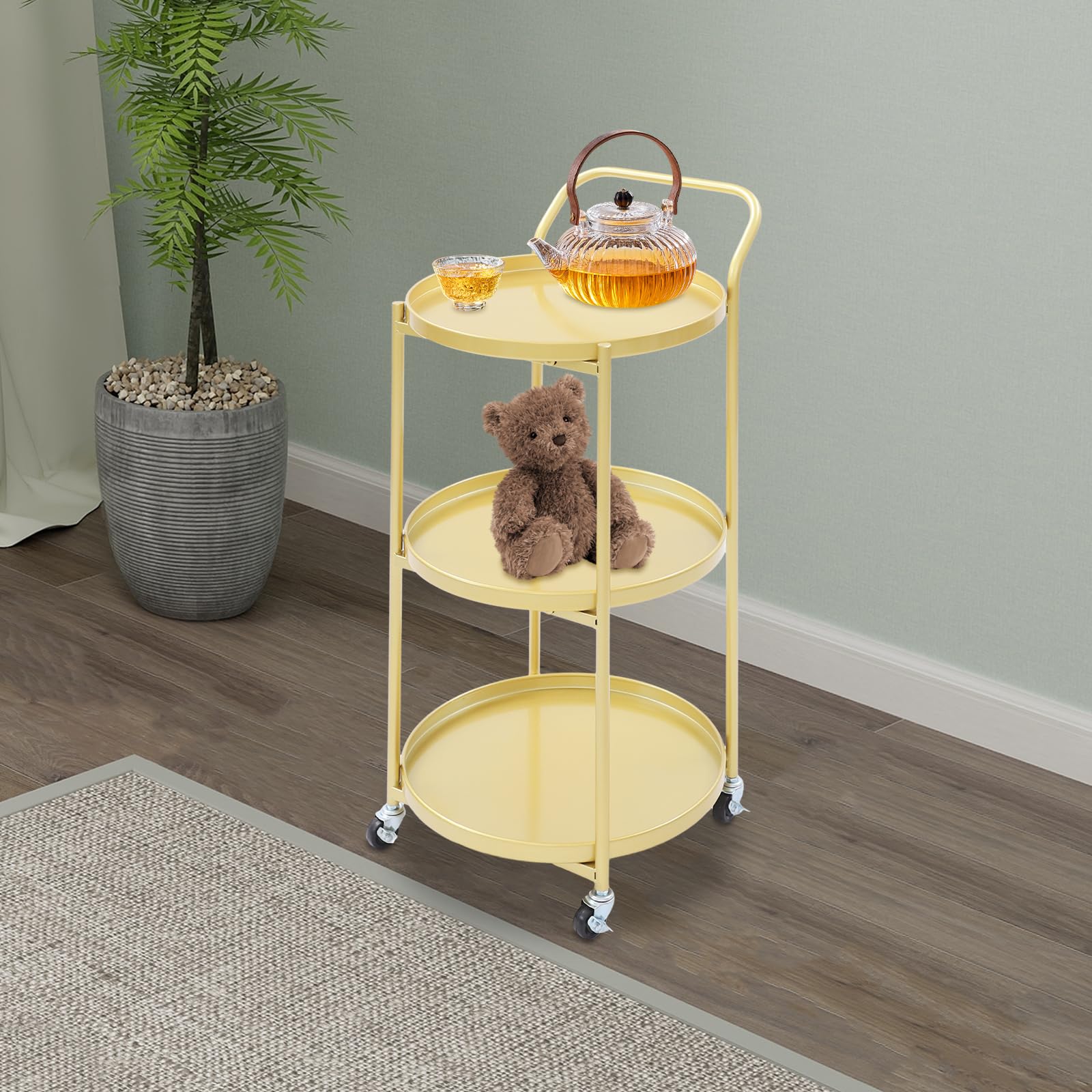 Carrello da portata con struttura in metallo a 3 livelli, carrello rotondo, per cucine, salotti, camere da letto, capacità di carico di ogni livello 9,1 kg, 46 x 40 x 78 cm