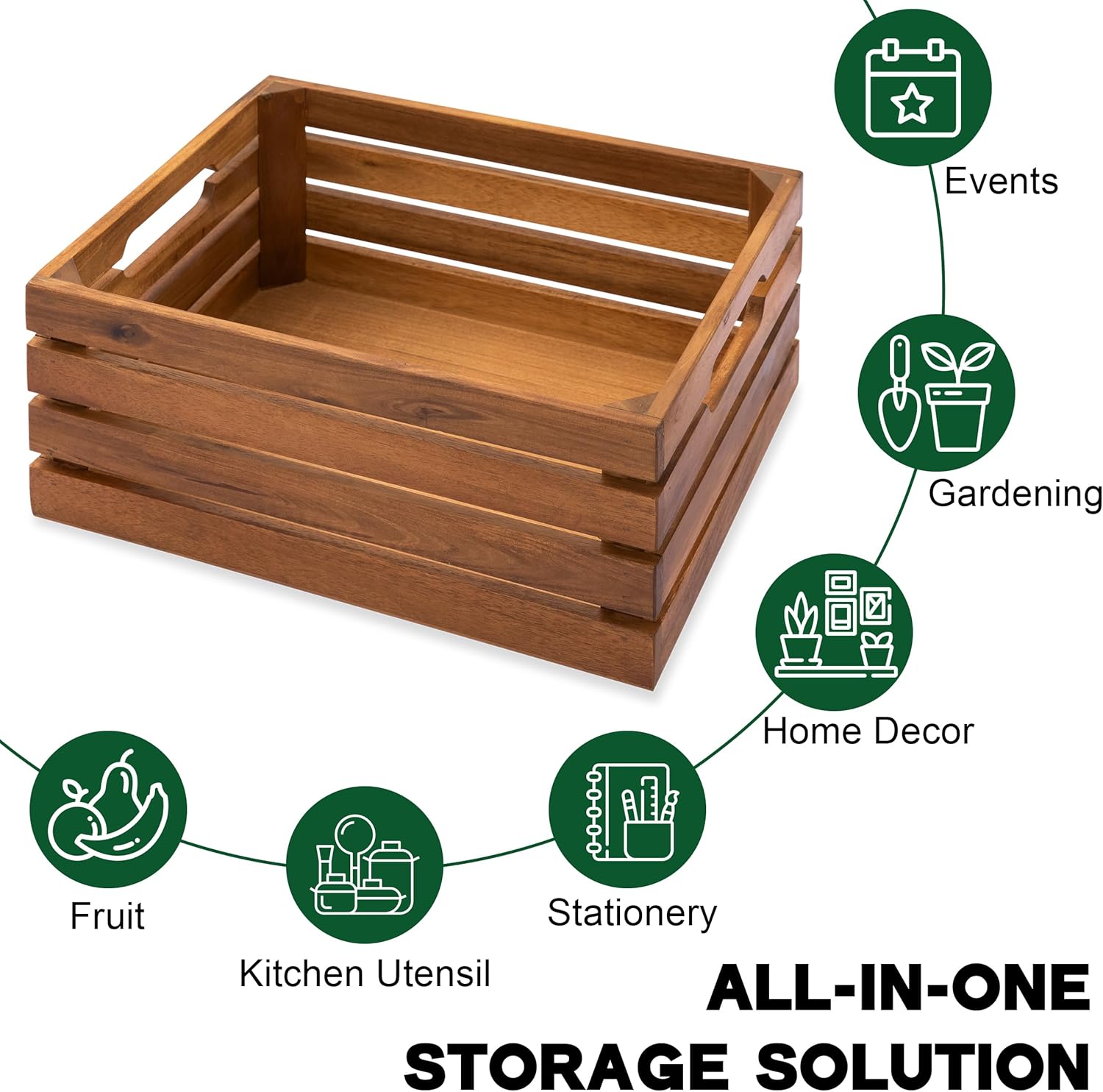 VICTORY RELAX Nesting Wood Storage Crates (Set of 3) - Natural Acacia Wood Stackable Wooden Boxes for Storage & Organization - Decorative Wooden Basket Set for Fruits, Shelving & Home Decor