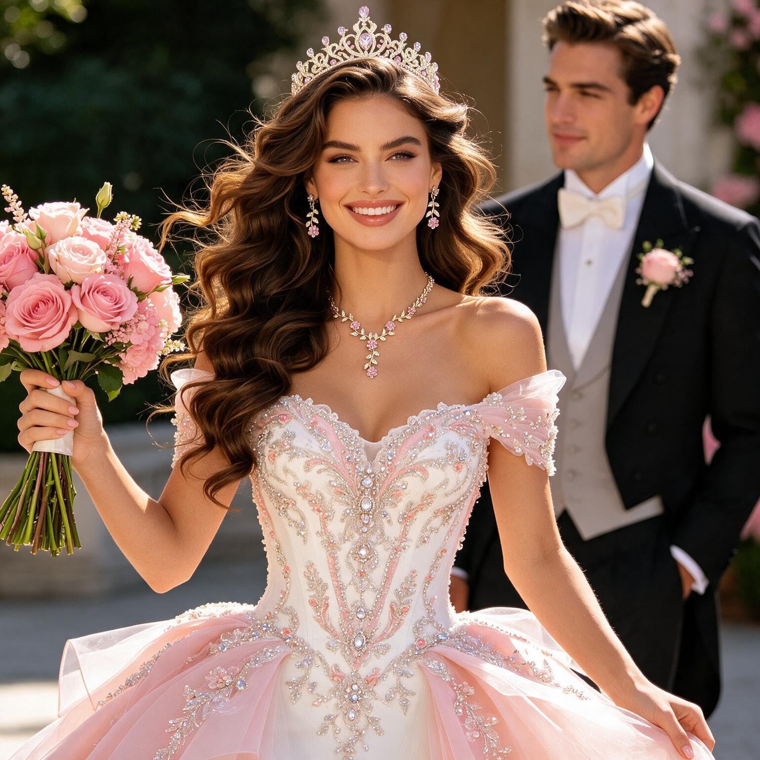 Kamirola Set di gioielli con collana e orecchini a forma di tiara da sposa