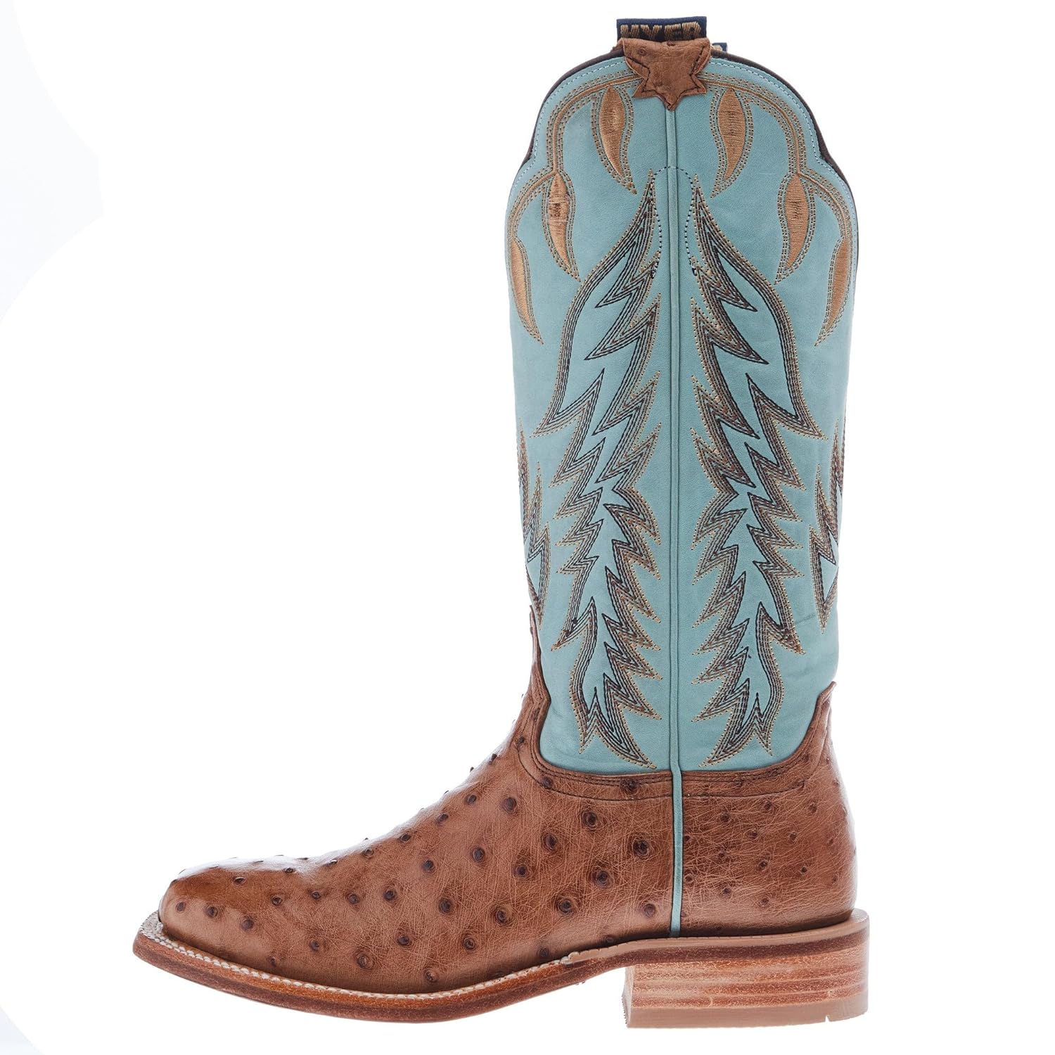 Hyer Womens Harper Brandy FQ Waxy Ostrich 13 In Burnished Cowhide Top Cowgirl Boot