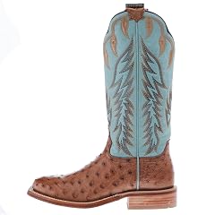 Hyer Womens Harper Brandy FQ Waxy Ostrich 13 In Burnished Cowhide Top Cowgirl Boot