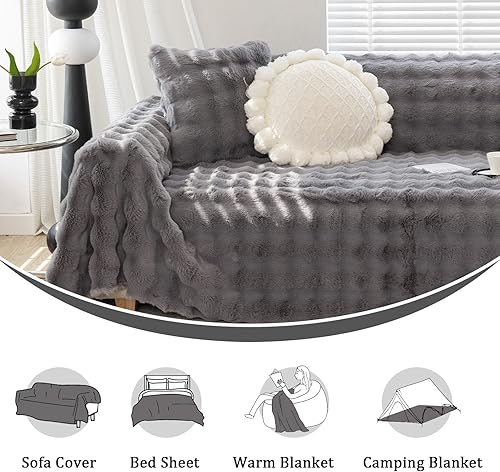 Miniatura 5 de Funda mullida de felpa para sofá, funda de sofá de piel sintética para sofá de 3 cojines, funda para sofá seccional, fundas cálidas en forma de L