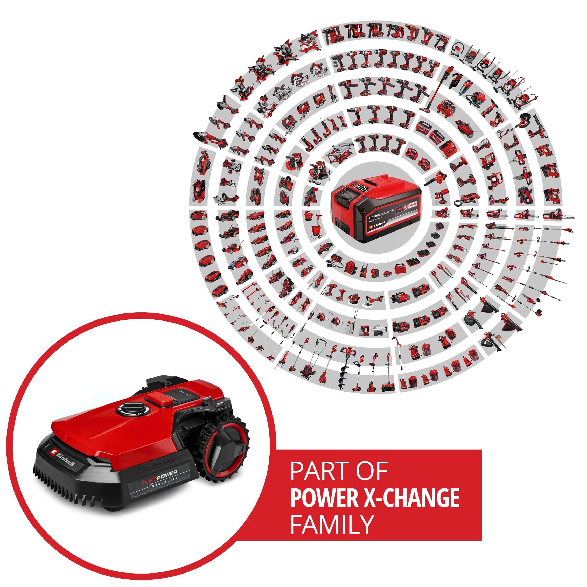 Tosaerba robotizzato Einhell FREELEXO 500 Power X-Change (18 V, controllo App, IPX5, aggiornamenti over-the-air via Wi-Fi, incl. set di installazione per 500 m² + 2,5 Ah Plus)