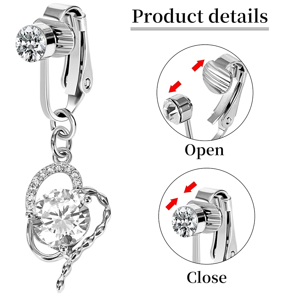 Piercing Ombelico Finto Con Clip - Acciaio Chirurgico, CZ Lucido, 2 Pezzi - Foto 2