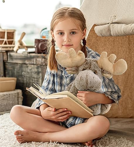 Miniatura 7 de Puzzled DolliBu - Animal de peluche de alce suave, alce flexible abrazable, adorable juguete de peluche de alce marrón, lindo regalo de vida salvaje