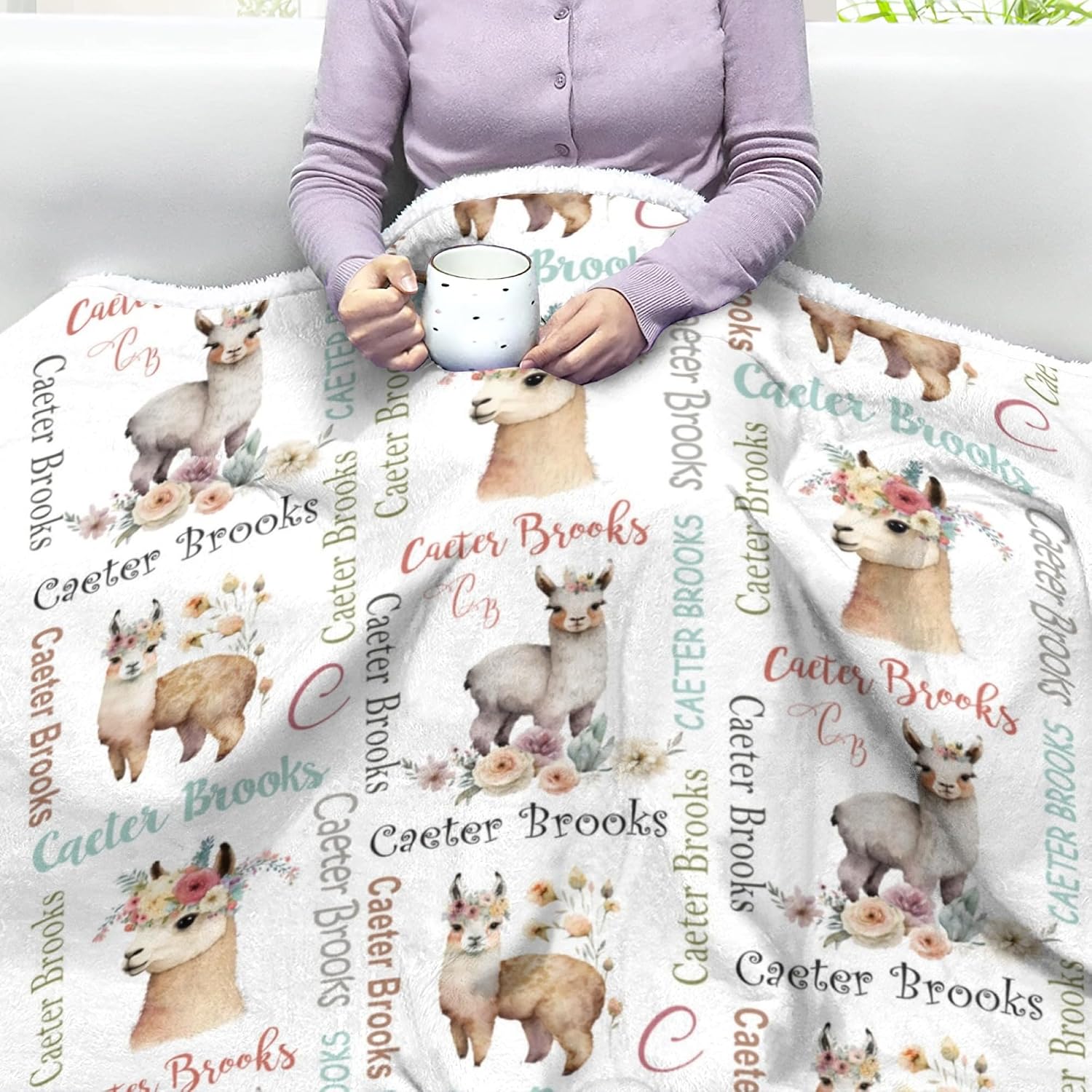 Personalized Baby Blankets for Boys Girls Sherpa Blanket Custom Baby Blanket with Name Alpaca Llama Newborn Nursery Sherpa Throw Blankets Soft Fleece Receiving Blankets Girl Toddler Blankets