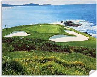 Pebble Beach Golf Links California Course 7th Hole 7 Ri1 Oil Painting Art Print 8x10-40x60in AT&T Pro-Am Pebblebeach Pro Am wall art (16x20in Matte Paper Print)