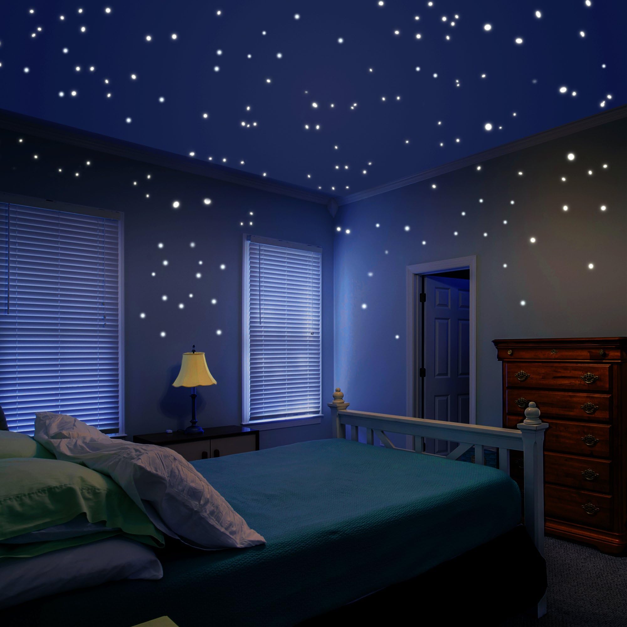 Glow in The Dark Star Decals Glowing Reusable Ceiling Décor of 1447Pcs Dots Plus Moon and Constellation Guide Perfect for Kids Bedding Room or Media Room, Beautiful Wall Decals