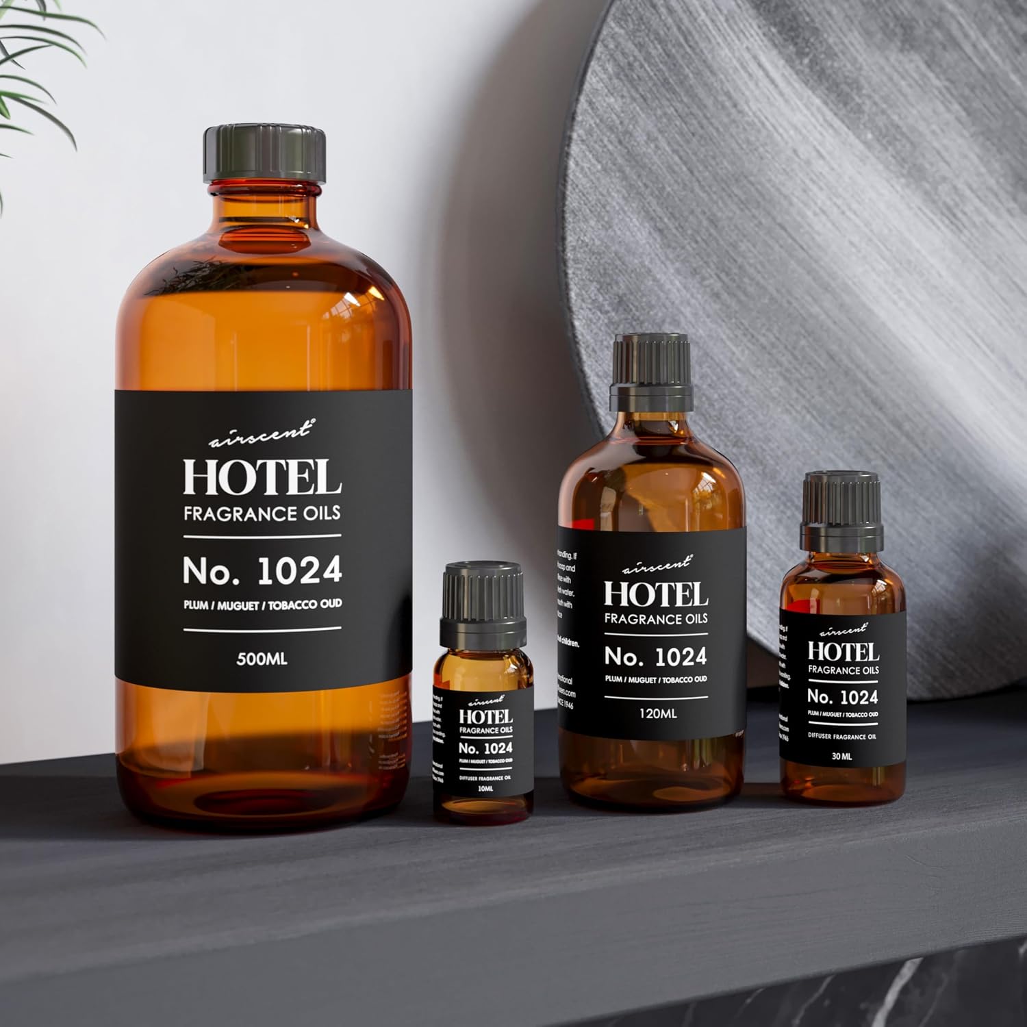 AirScent Hotel Diffuser Oil No. 1024 Inspired by JW M Hotel - 10 ml | Plum Muguet Tobacco Oud - Premium Fragrance Oil for Ultrasonic and Waterless Diffusers and Crafting - 0.34 fl oz Bottle