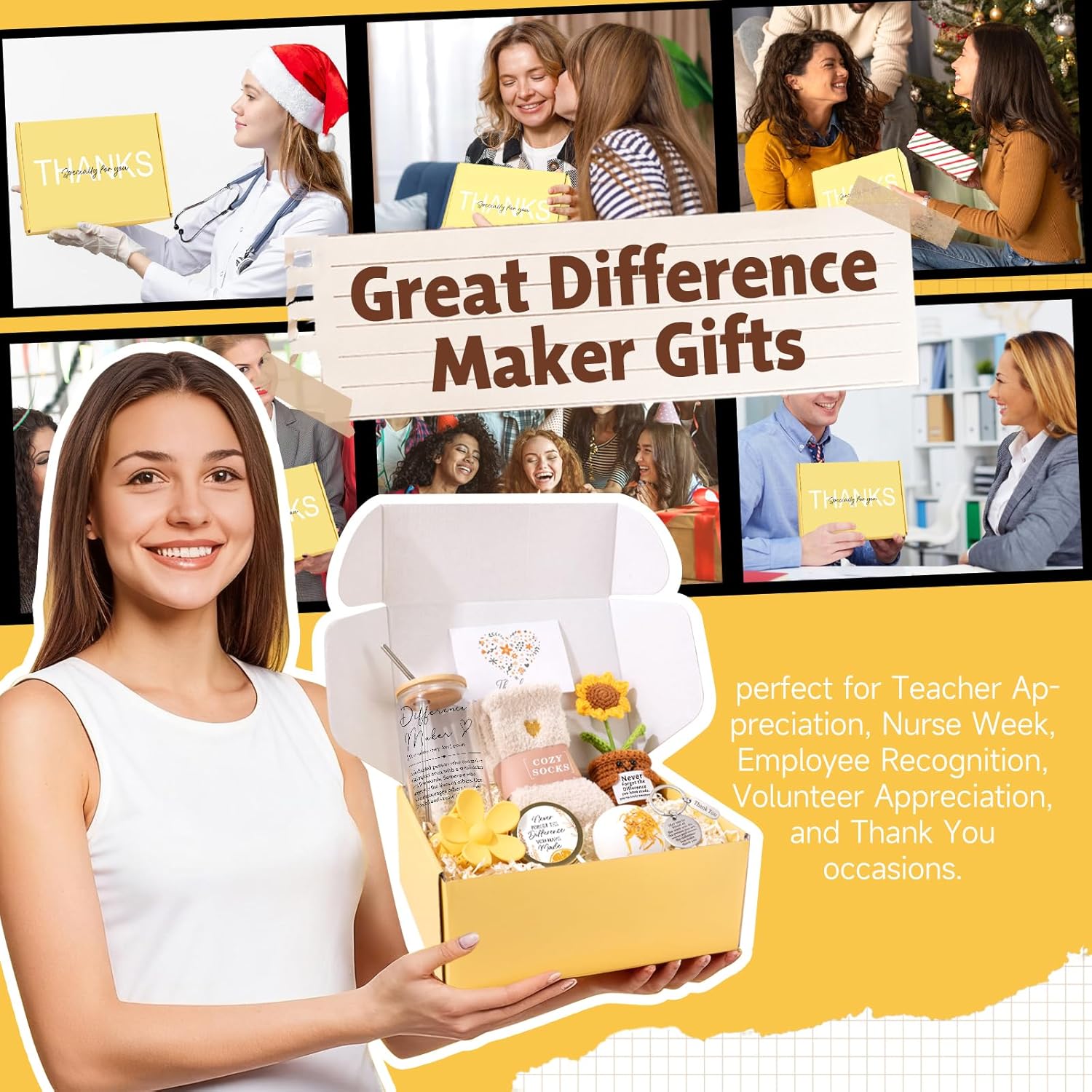 Employee Appreciation Gifts, Teacher Appreciation Gifts, Recognition Gift for Coworkers w/ 16oz Difference Maker Glass, Thank You Gift Baskets Box for Women Coworker Boss Nurse Thanksgiving Christmas - Image 7