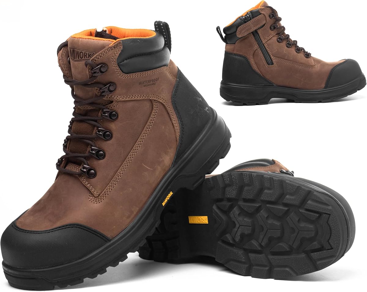 6" Safety Work Boots For Men Waterproof ASTM F2413-18 Composite Toe Puncture Proof EH Rated Non Slip YKK Zipper Side Industrial & Construction Chairman MW2302