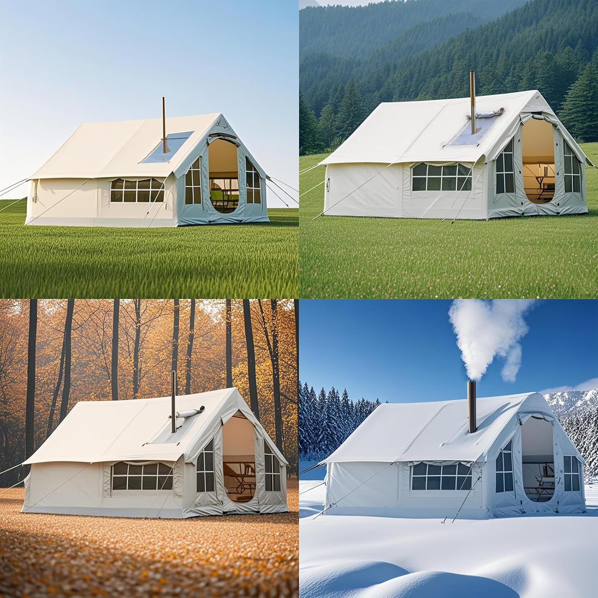 8 Personas Tienda De Campaña Hinchable, Tienda De Campaña Inflable Grande Carpa Familiar De La Casa De Aire, Tenda Campismo Montaje Rapido para Exteriores con Apertura De Chimenea Y Claraboya