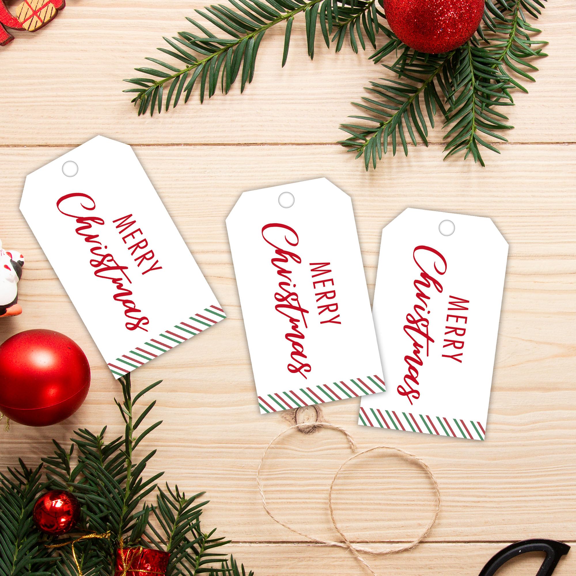 C08 Weihnachts-Geschenk-Etiketten mit Schnur, 5,1 x 8,9 cm, weiß, minimalistische Weihnachts-Geschenkanhänger, 50 Stück