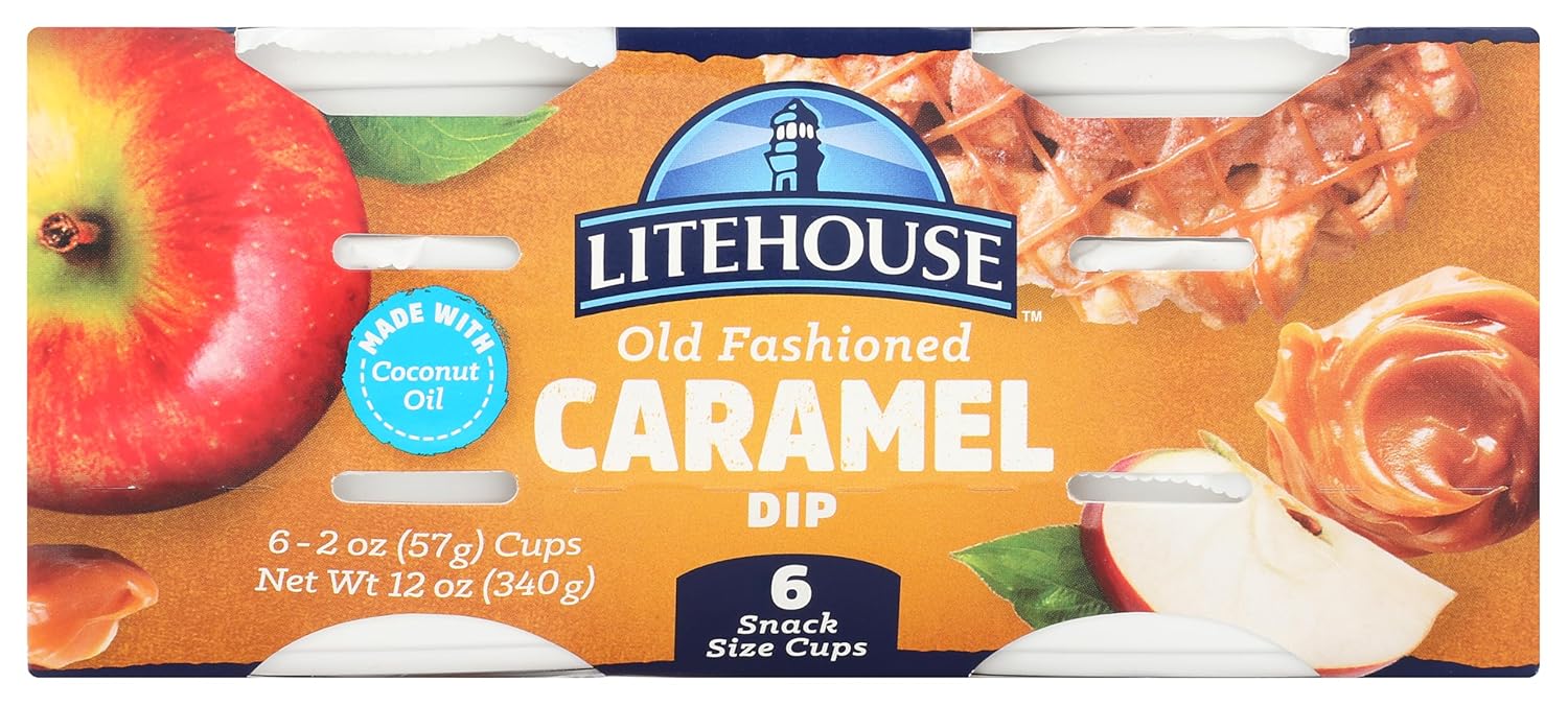 Litehouse Old-Fashioned Caramel Dip 6-Pack 2oz Cups - Gluten-Free Vegetarian Caramel Apple Snack Dip with Real Butter