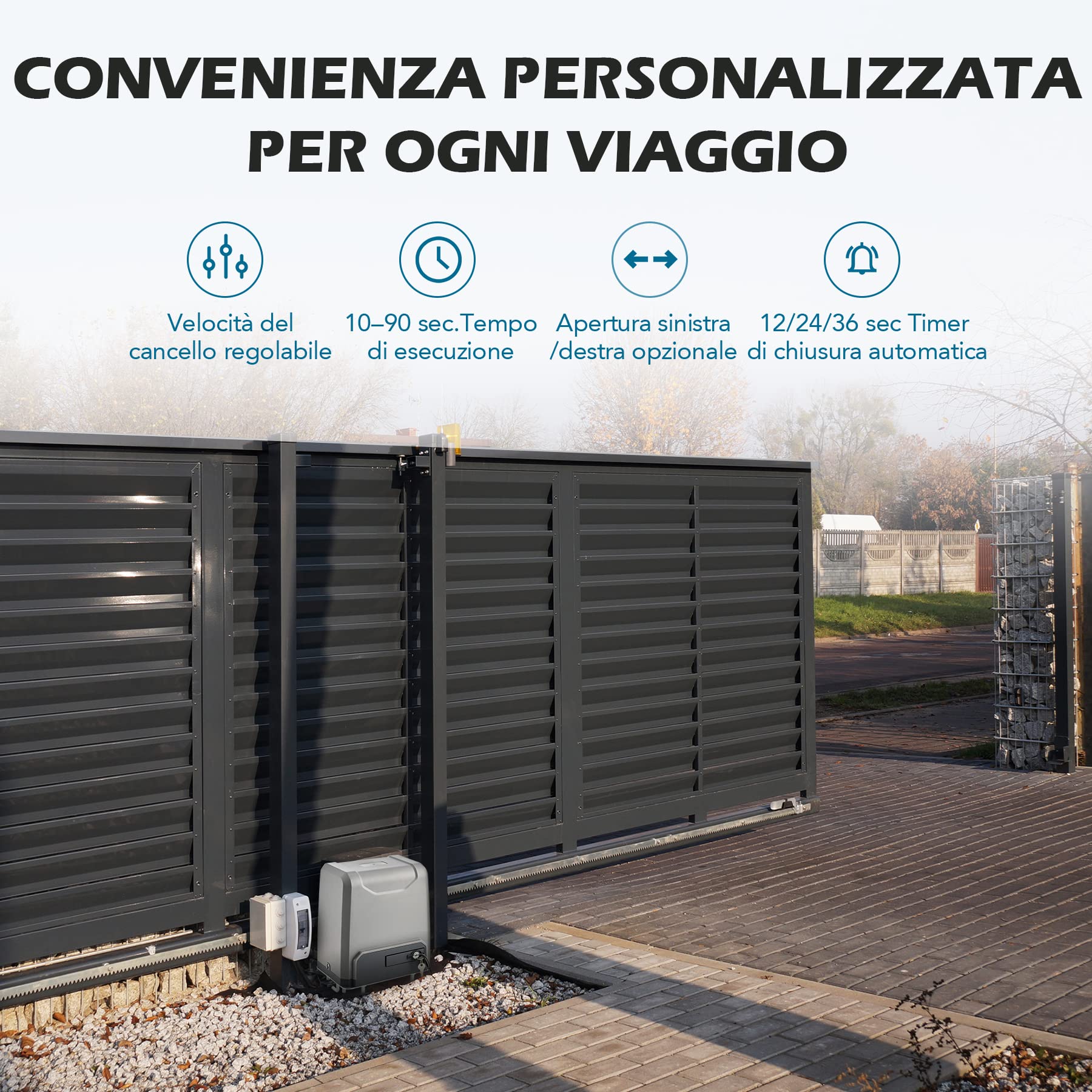 CO-Z 550W Kit Automazione Cancello Scorrevole, Motore Cancello Scorrevole per Porte Fino a 1500kg 12 m con 2 Telecomandi, Cremagliera 12x0.33M e Sensori a Infrarossi per Giardino Garage