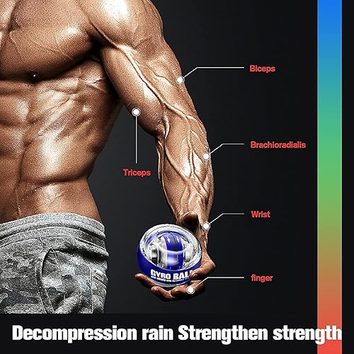 Miniatura 5 de GOZATO Bola de giroscopio de alimentación de muñeca de arranque automático, fortalecedor de muñeca y ejercitador de antebrazo para dedos de brazo