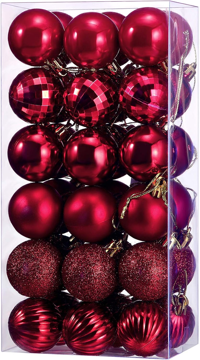 Hicarer 36 Pieces Christmas Ball Ornaments Christmas Decorations Tree Balls for Tree Ornaments Holiday Wedding Party Decoration Hooks 1.57 Inch (Burgundy)