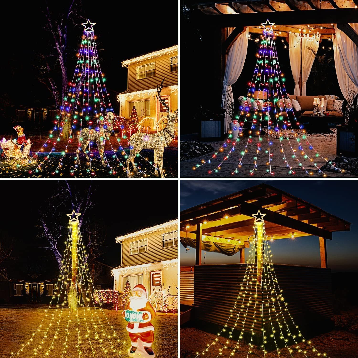 Christmas String Lights 317 LED Star Waterfall Twinkle Fairy Lights Color Changing for Christmas Decorations Party Wedding Indoor Outdoor Decorative Lights