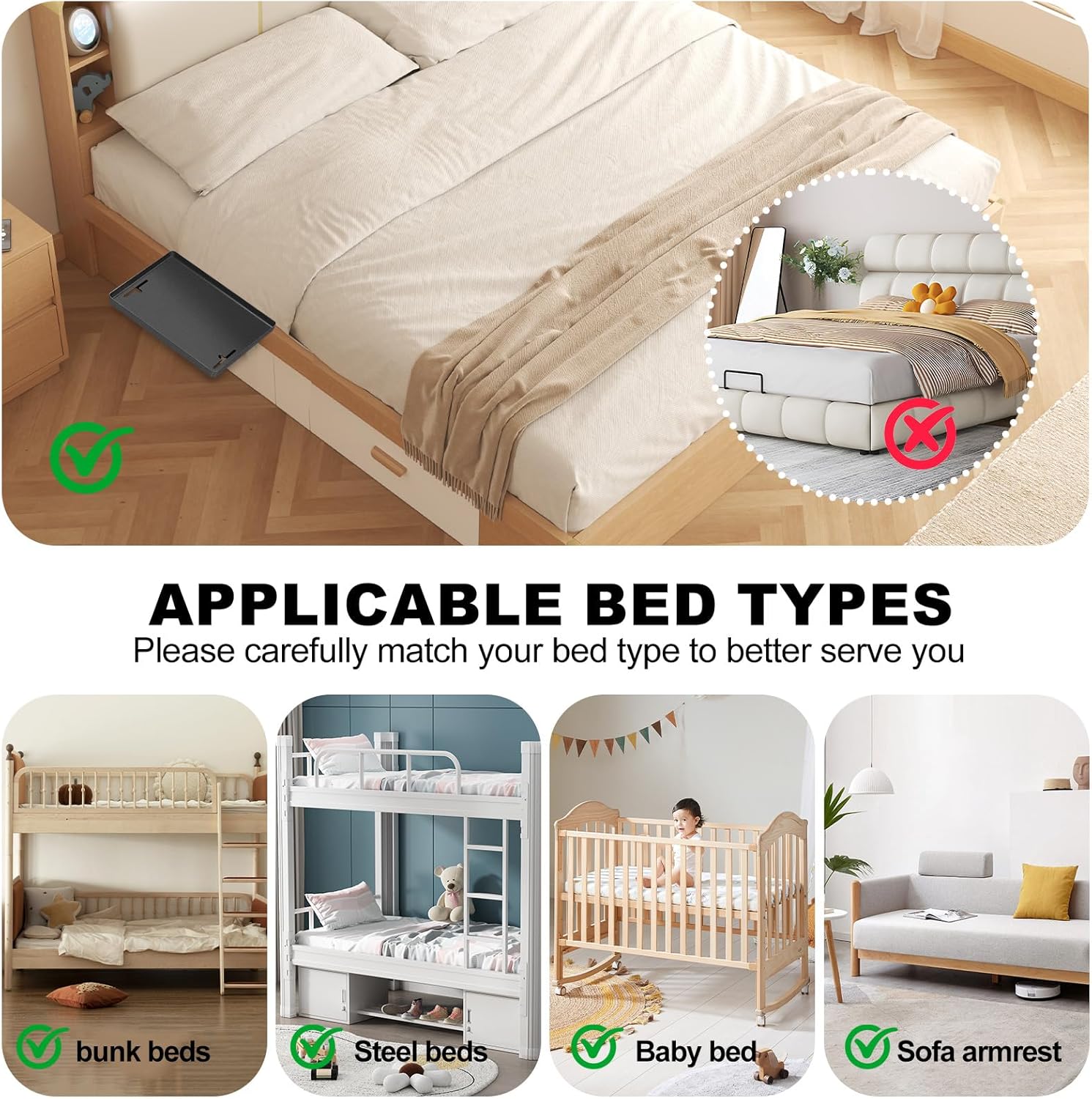 Bedside Shelf for Bunk & Loft Beds,College Dorm Room and Kids Room Essentials,Bed Side Table Tray Organizer,Clip On Nightstand,Black - Image 3