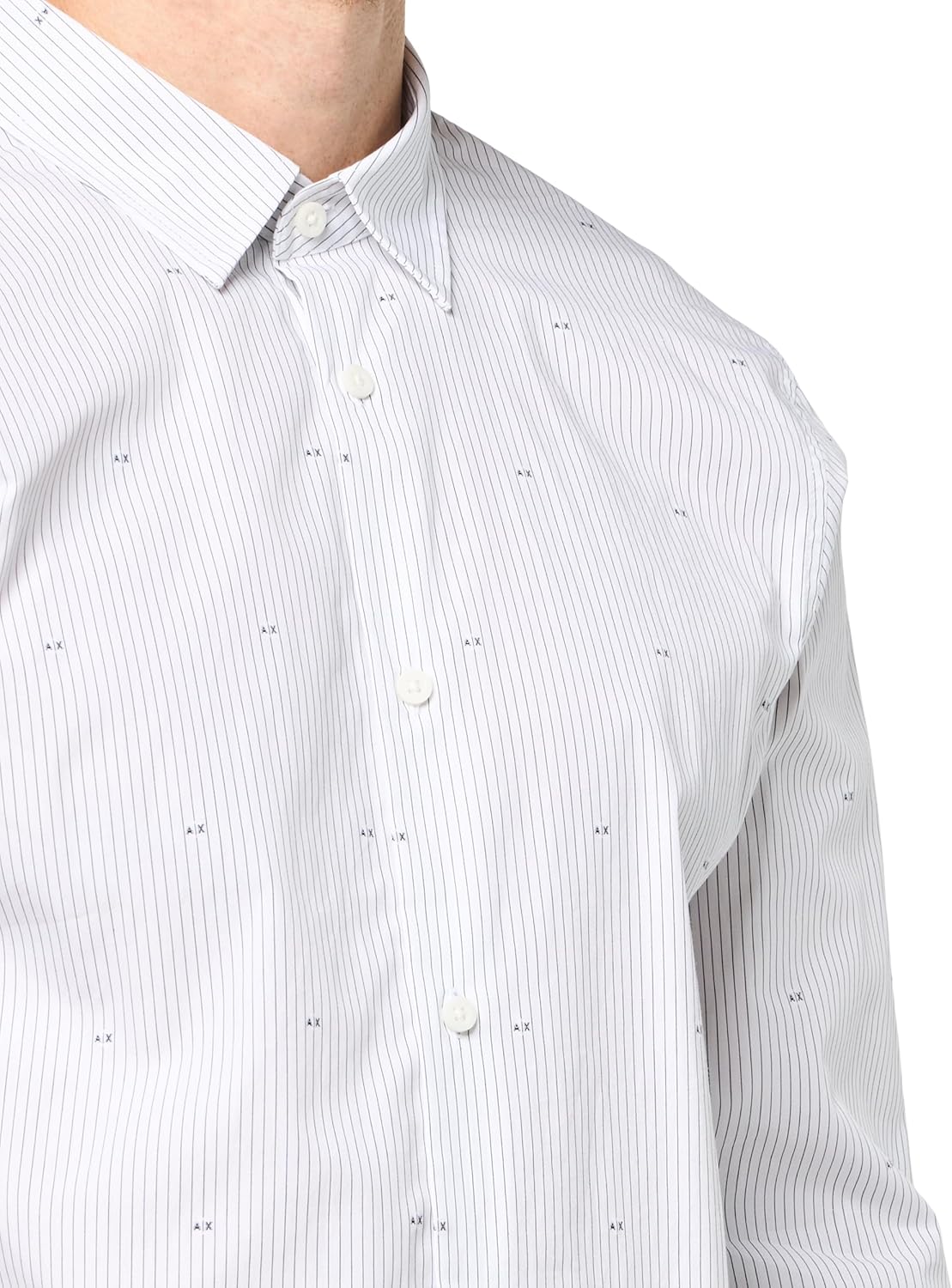 Armani Exchange Mens Long Sleeve Regular Fit Cotton Jacquard Yarn Dyed Micro Print Shirt - Image 3