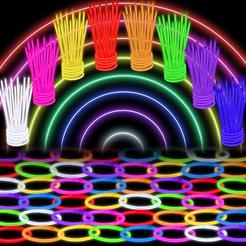 Genuvi Paquete de 300 palitos brillantes a granel para fiestas de 8 pulgadas, suministros de fiesta que brillan en la oscuridad, decoraciones de