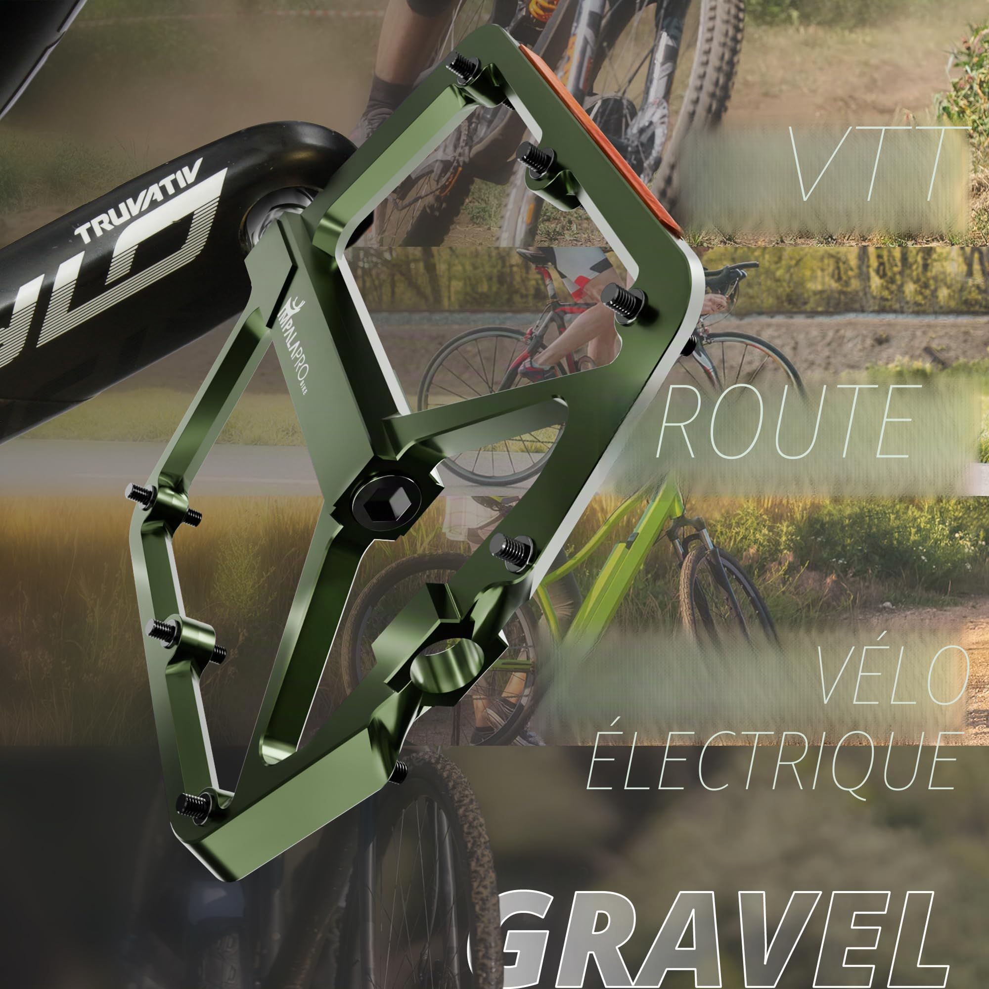 IMPALAPRO Pédale Vélo avec Bandes Réfléchissantes Aluminium CNC 9/16” – Pédales VTT à Large Plateforme avec Picots Antidérapants Amovibles – Pédale Vélo Route Légère 355 g