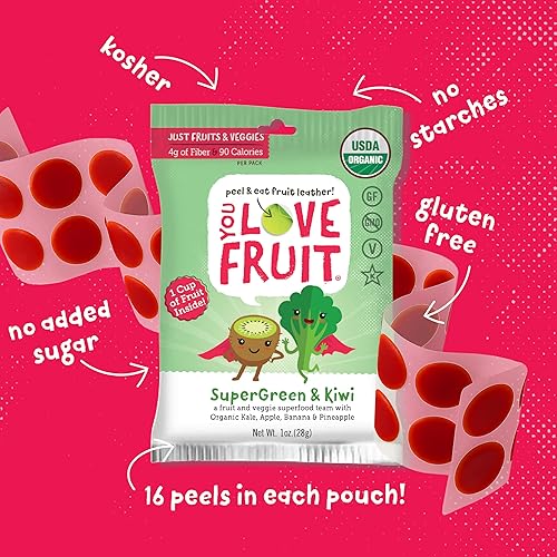 Miniatura 5 de YOU LOVE FRUIT Supergreen & KIWI - Bocadillos de frutas naturales, paquete de aperitivos saludables, fruta real! Sin gluten, sin OMG, vegano,