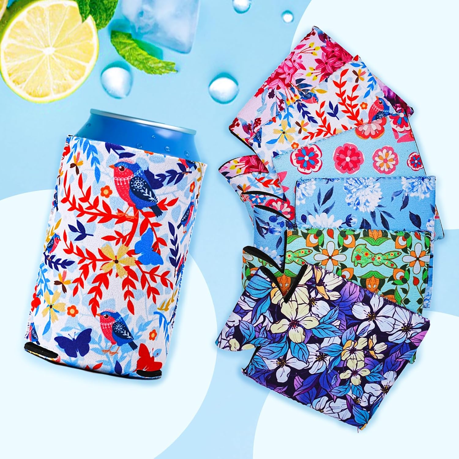 12 Pack Beer Can Coolers Sleeves Neoprene Drink Cooler Sleeves,for Standard 12 Ounce Cans Beer Coolers for Parties, Events or Gift (Small floral style) - Image 2
