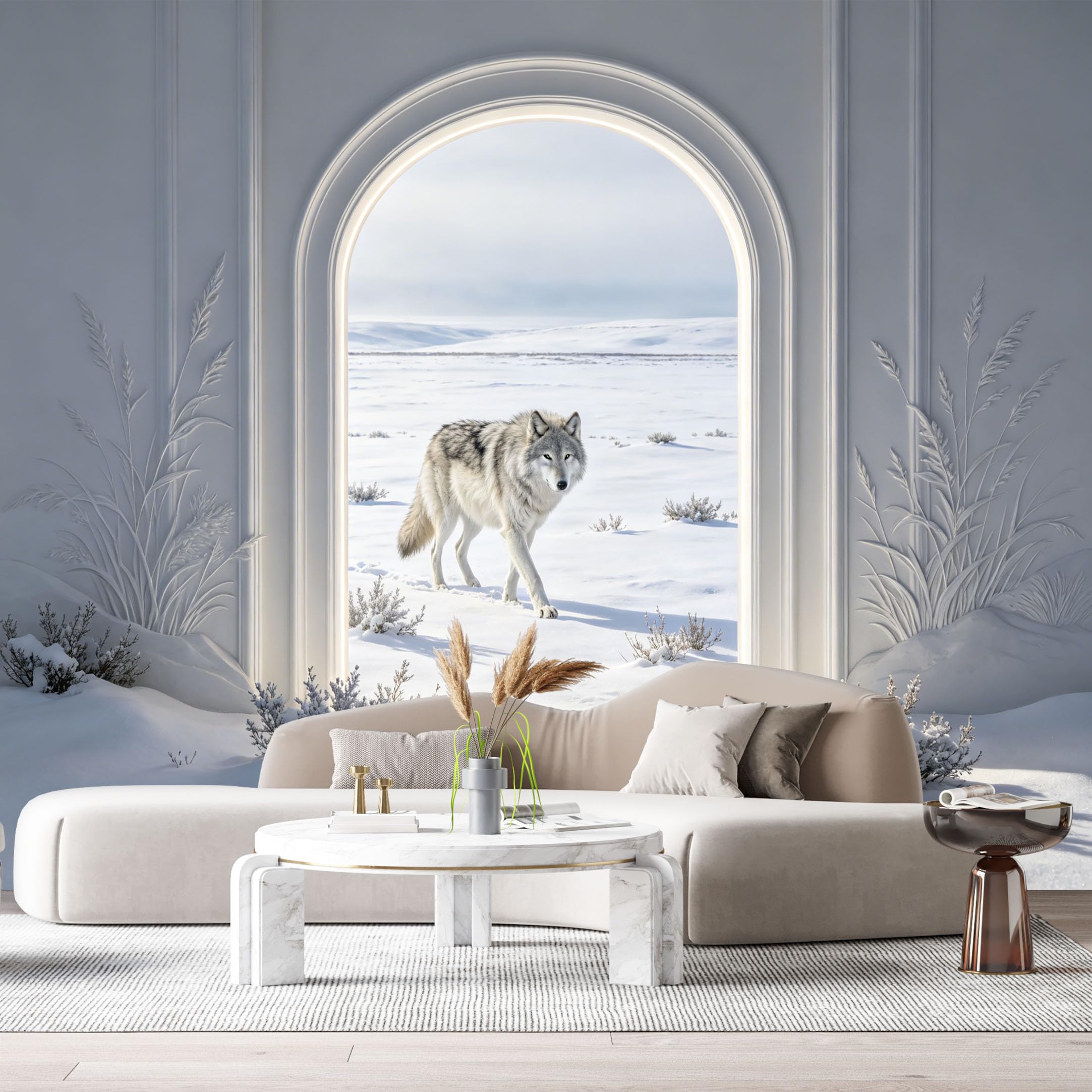Custom Size Wall Mural Winter Wolf Snow Landscape 3D Trompe L'Oeil SelfAdhesiveWall Fabric Removable Wallpaper Wall Decor for Living Room Bedroom Bathroom
