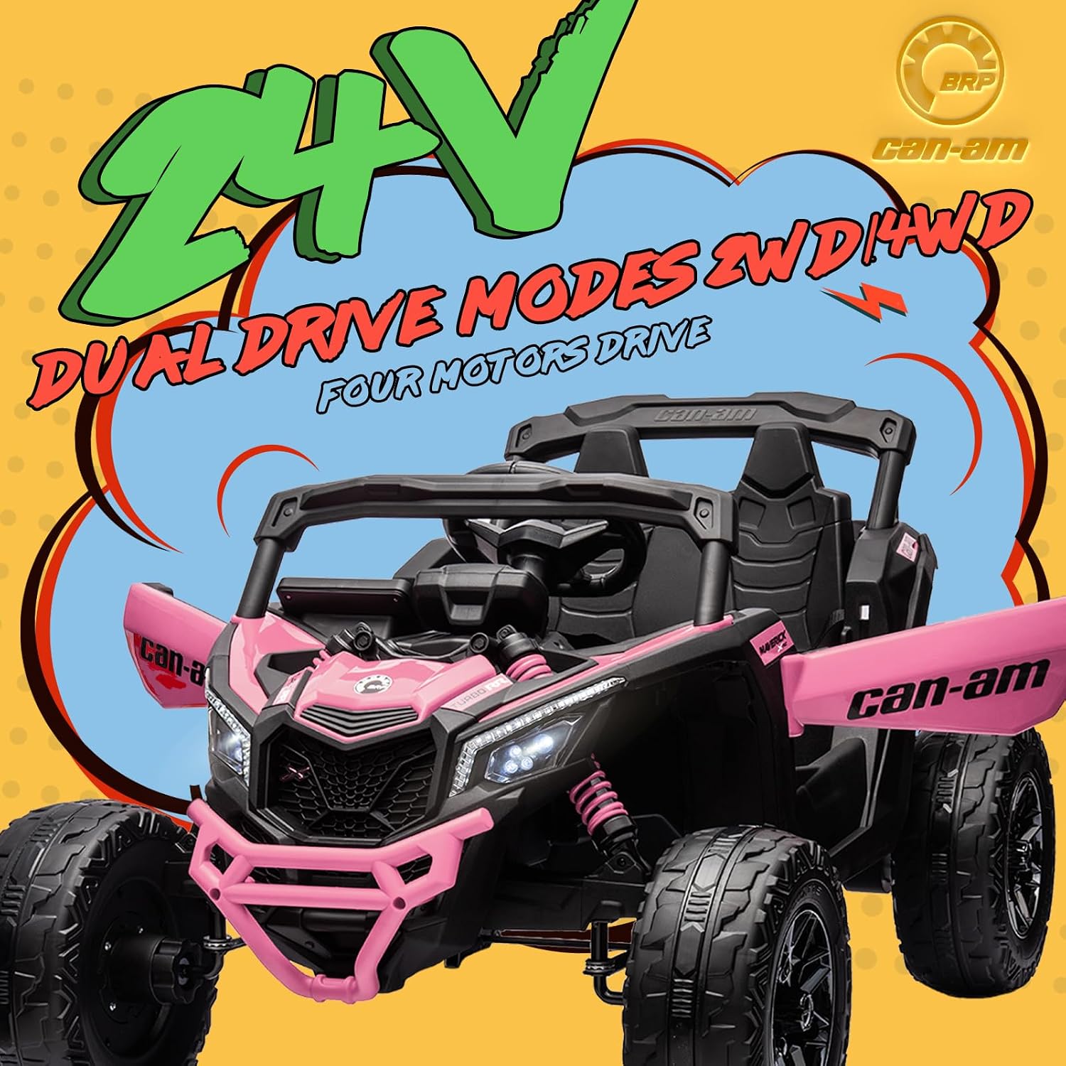KerryYoo SU5 24V Ride on Toys for Big Kids,4x200W,2 Seater Electric Ride on UTV 4WD/2WD,EVA Rubber Tires,4x4 Shock Absorbers,Remote Control,Licensed Can-Am,Bluetooth - Pink