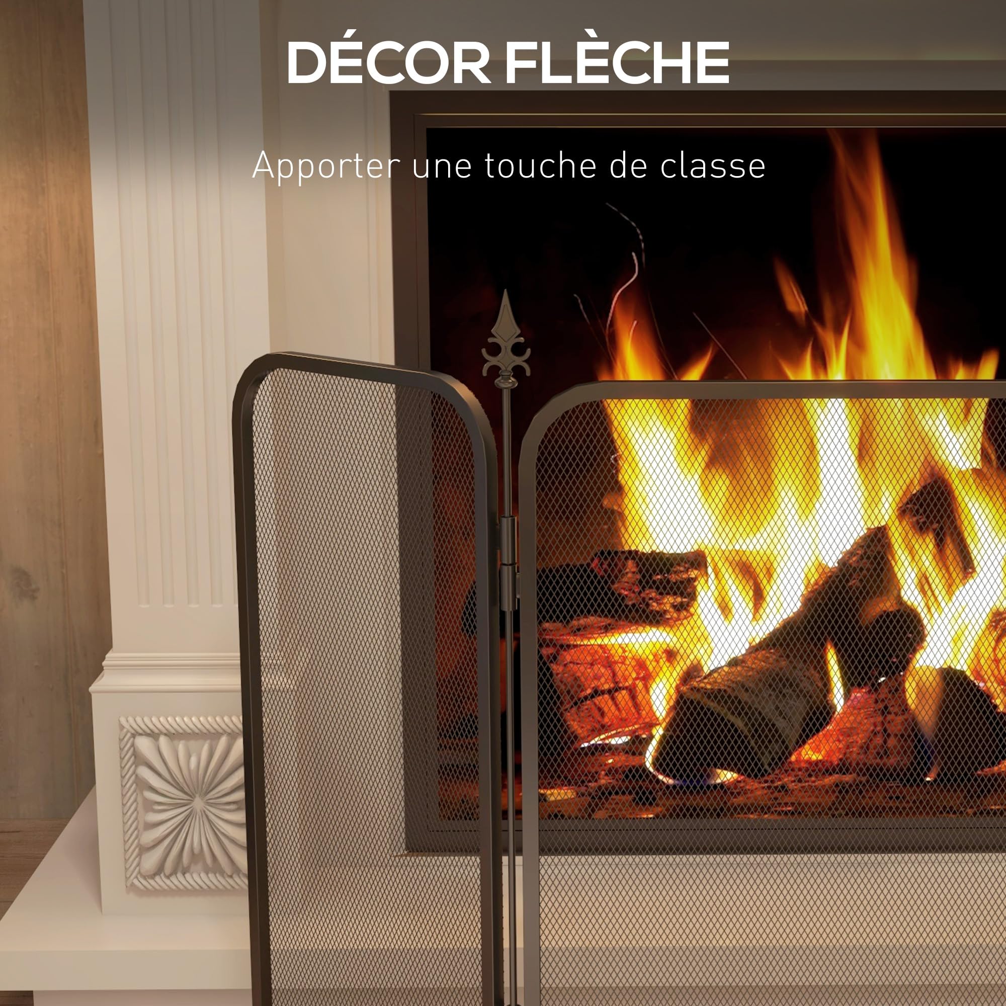 HOMCOM Pare feu cheminée Pliable 3 Panneaux, Pare-étincelles, Grille de Protection en Maille de métal 96x1,3x56 cm Noir