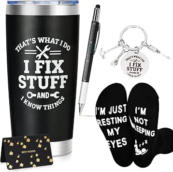 Funny Gifts for Men Gift Set 20oz Stainless Steel Tumbler, Multi Tool Pen, Socks & Keychain Unique Birthday Gifts for Him, Dad, Husband, Grandpa