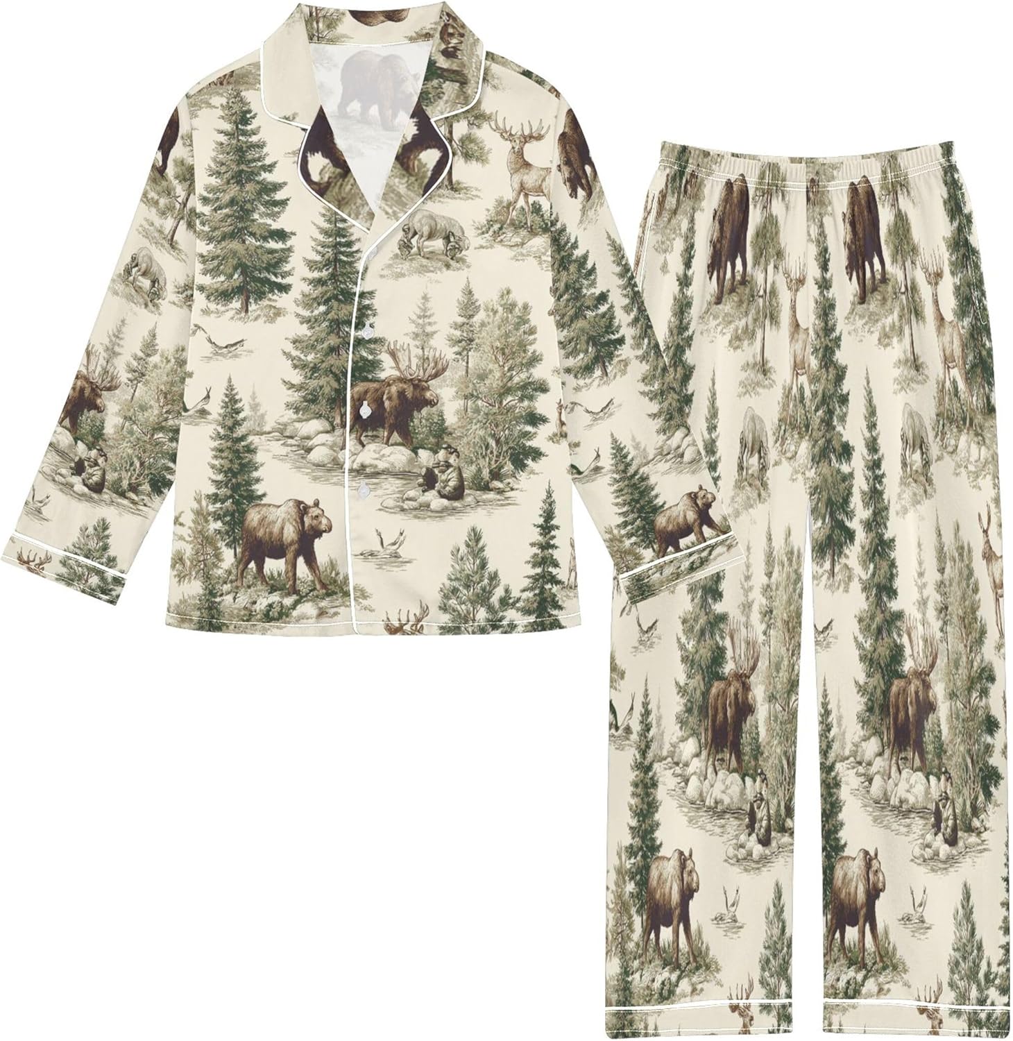 Silk Pajama Sets Long Sleeve Pajamas Soft Sleepwear 2 Piece Pjs Set