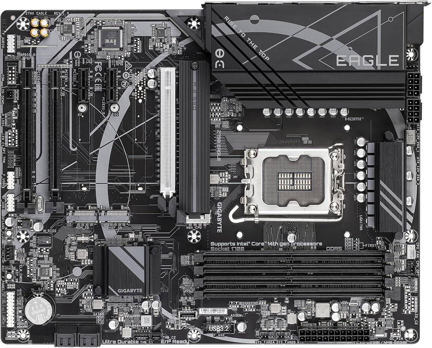 GIGABYTE Z790 Eagle Motherboard - Supports 14th Gen. Intel Core CPUs, 12+1+1 Phases VRM, up to 7600MHz DDR5 (OC), 3xPCIe 4.0 M.2, 2,5GbE LAN, USB 3.2 Gen 2