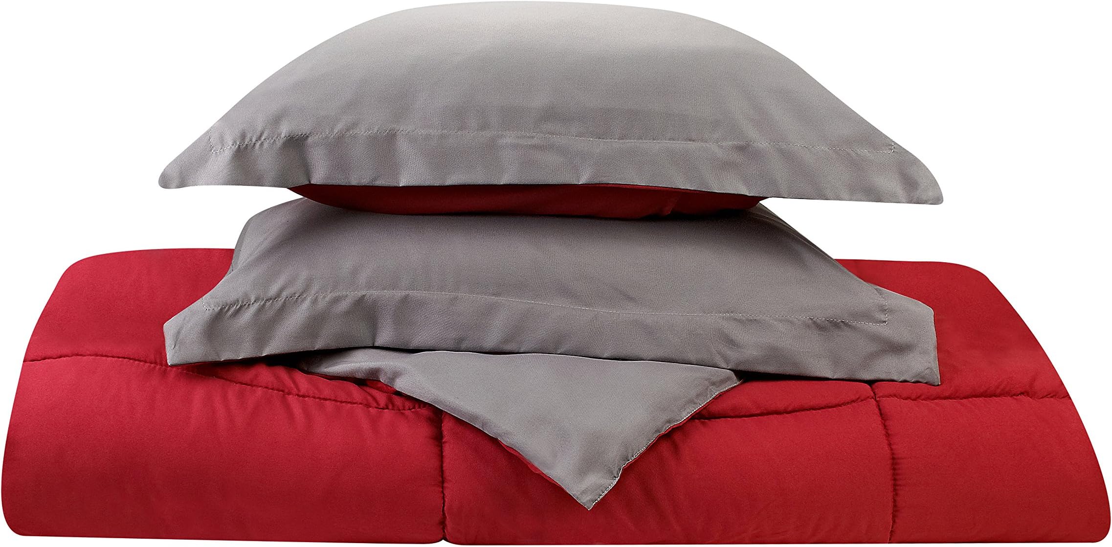 Clara Clark Vand_US_comf-Gray/red-King 3-Piece Goose Down Alternative Reversible Comforter Set, King, Gray/Red