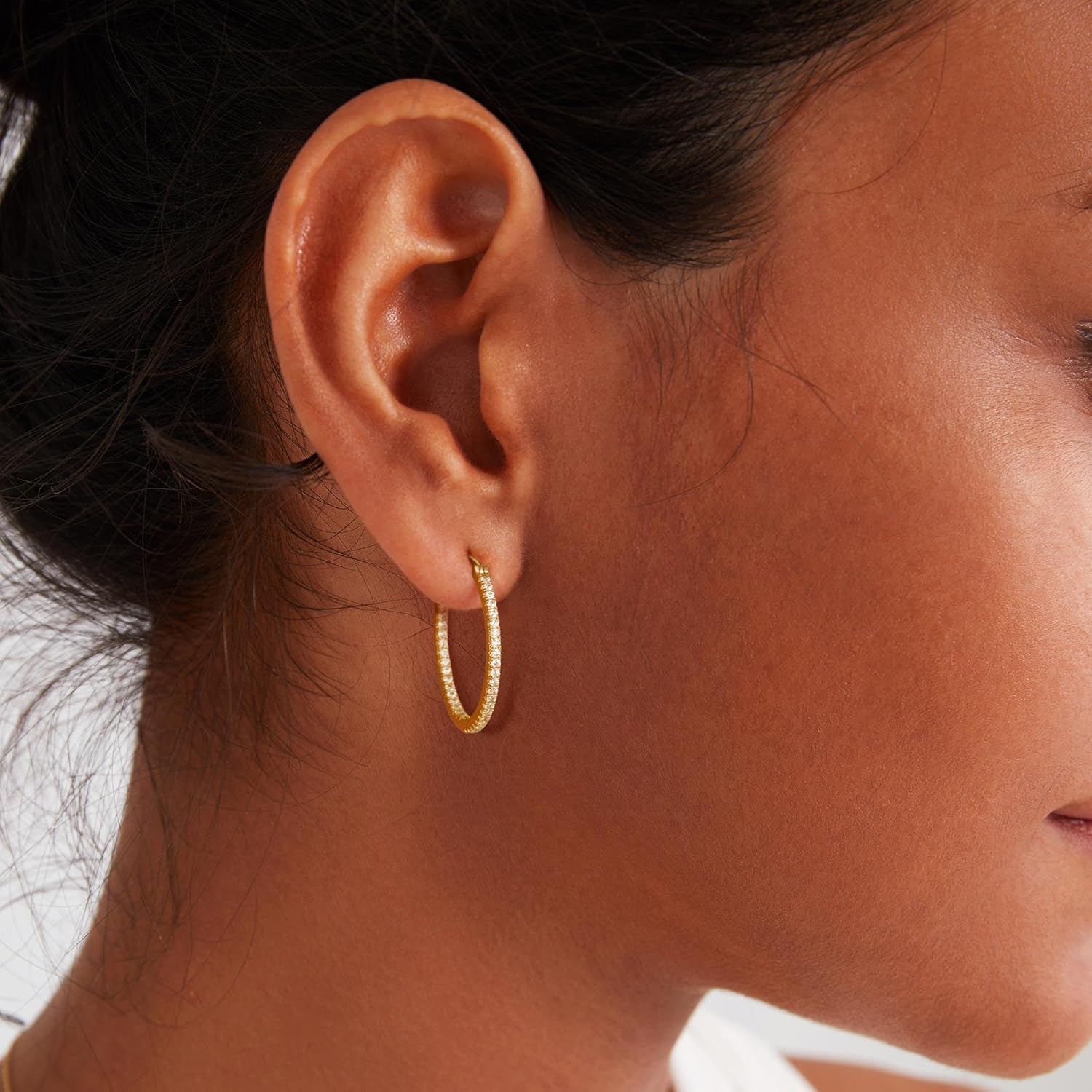 Gold Hoop Earrings 14K Gold Earrings for Women Gold Hoop Earrings for Womens Hoops Dazzle from Every Single Angle with Double Cubic Zirconia Hoops Earring for Womens 15/20/30/35mm