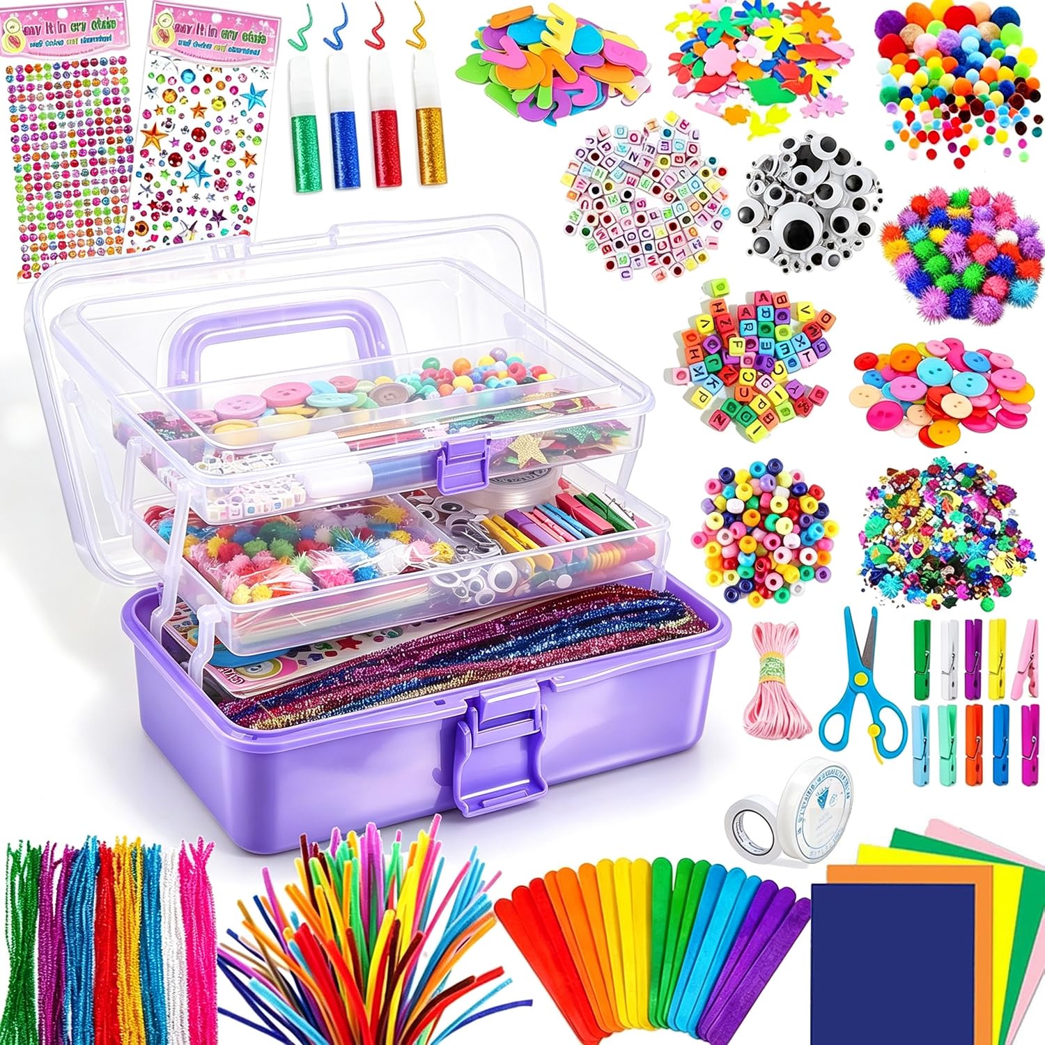Gutenguy Juego de 3200 piezas de manualidades para niños de 4, 5, 6, 7, 8, 9, 10, 11, 12 años, todo en uno, bricolaje, manualidades, jardín de infantes, hogar, escuela, arte y manualidades, juguetes