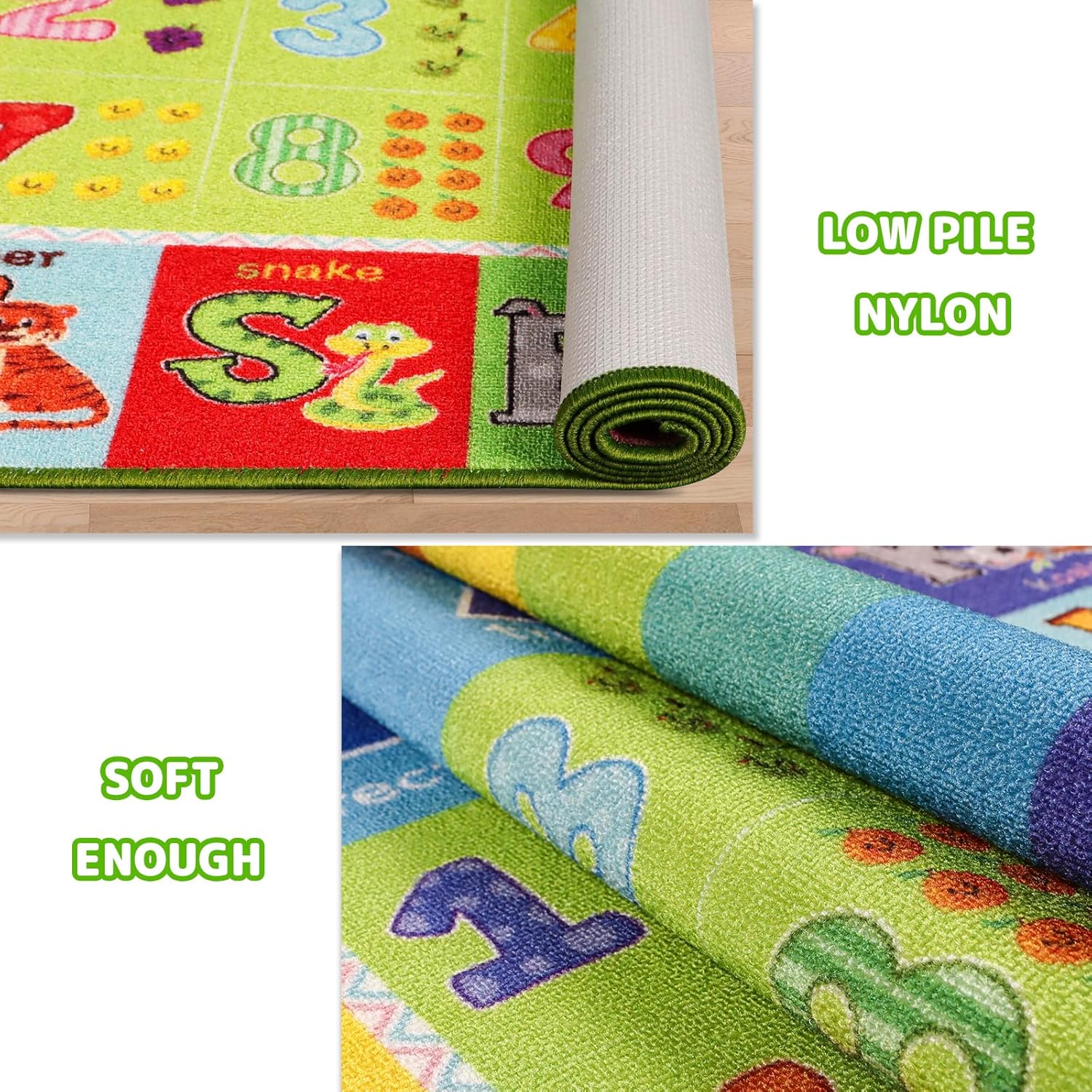 ABC Kids Rug, Kids Carpet for Playroom, Classroom Carpet with Anti-Slip Back, Educational Preschool Rugs with ABC, Numbers, Animals Colors, Shapes, Extra Large Thick (Style 5, 9'8" x 6'5")